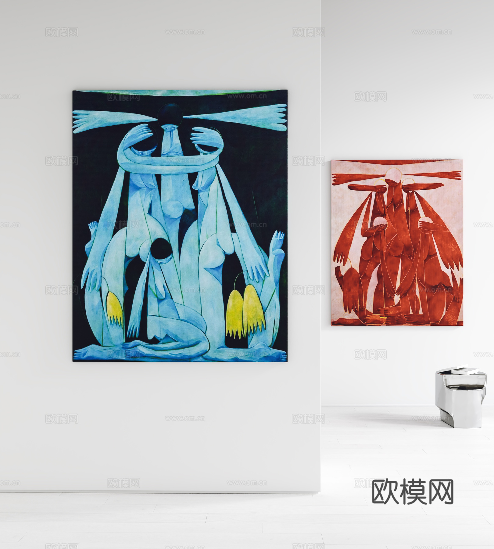 现代挂画 装饰画 角几3d模型