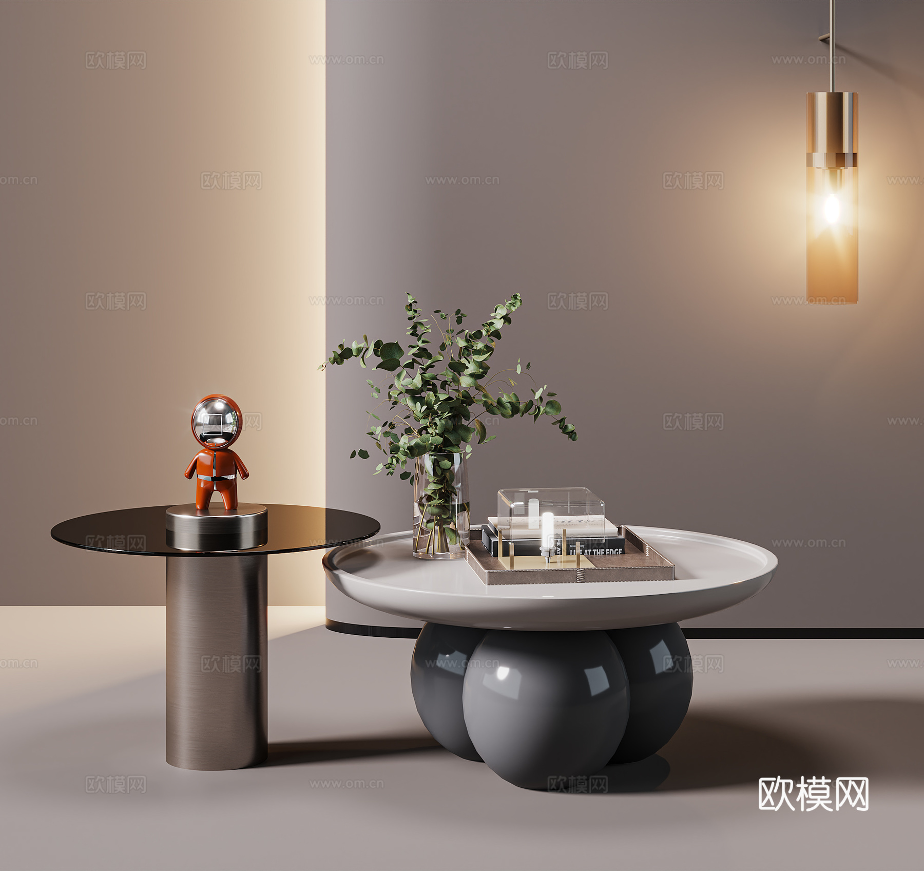 现代茶几组合  圆几边几 饰品摆件3d模型