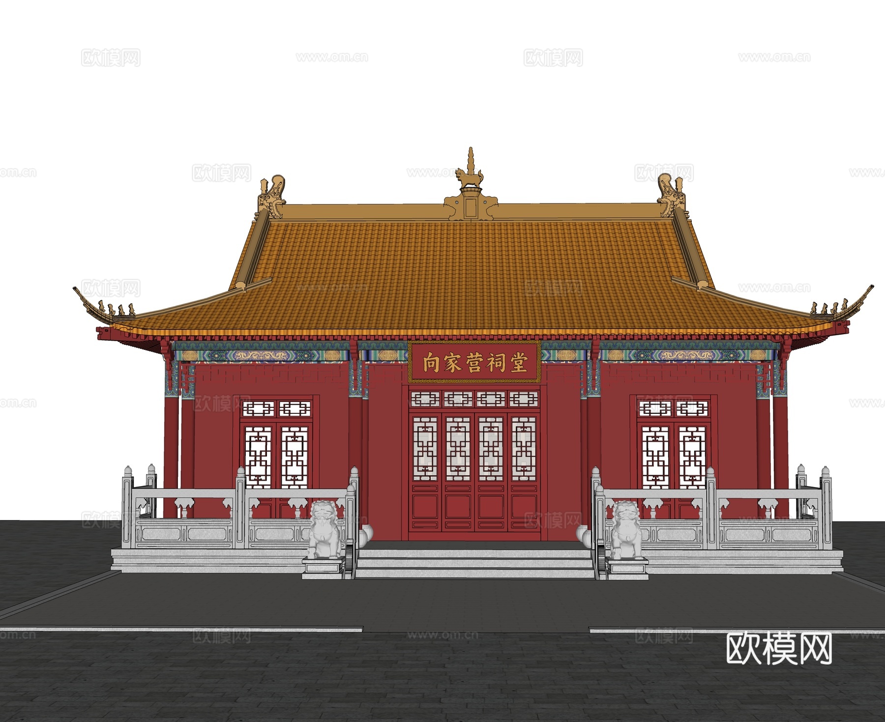 古建祠堂门头 宗祠大门su模型