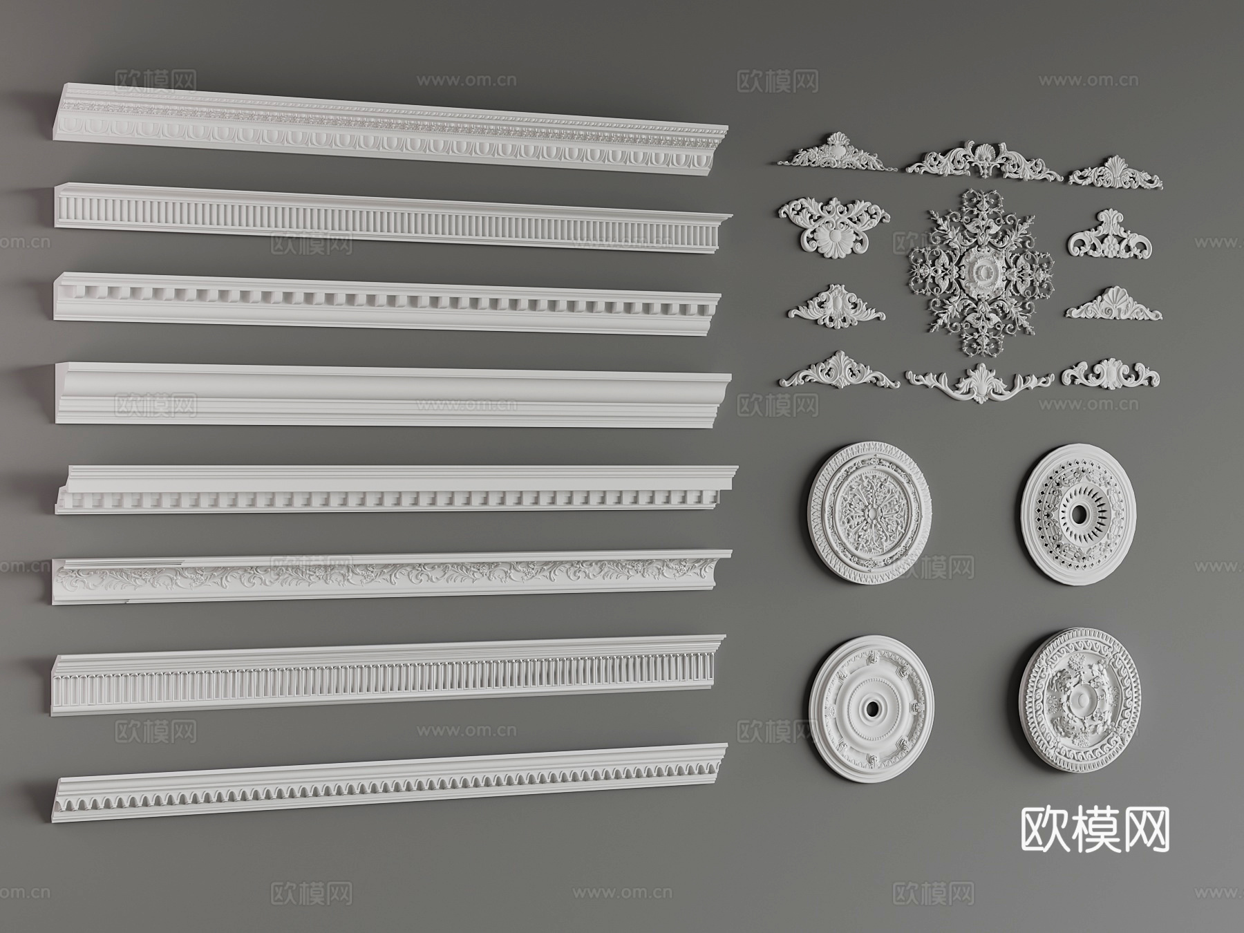 法式石膏线 顶角线 灯盘 雕花3d模型