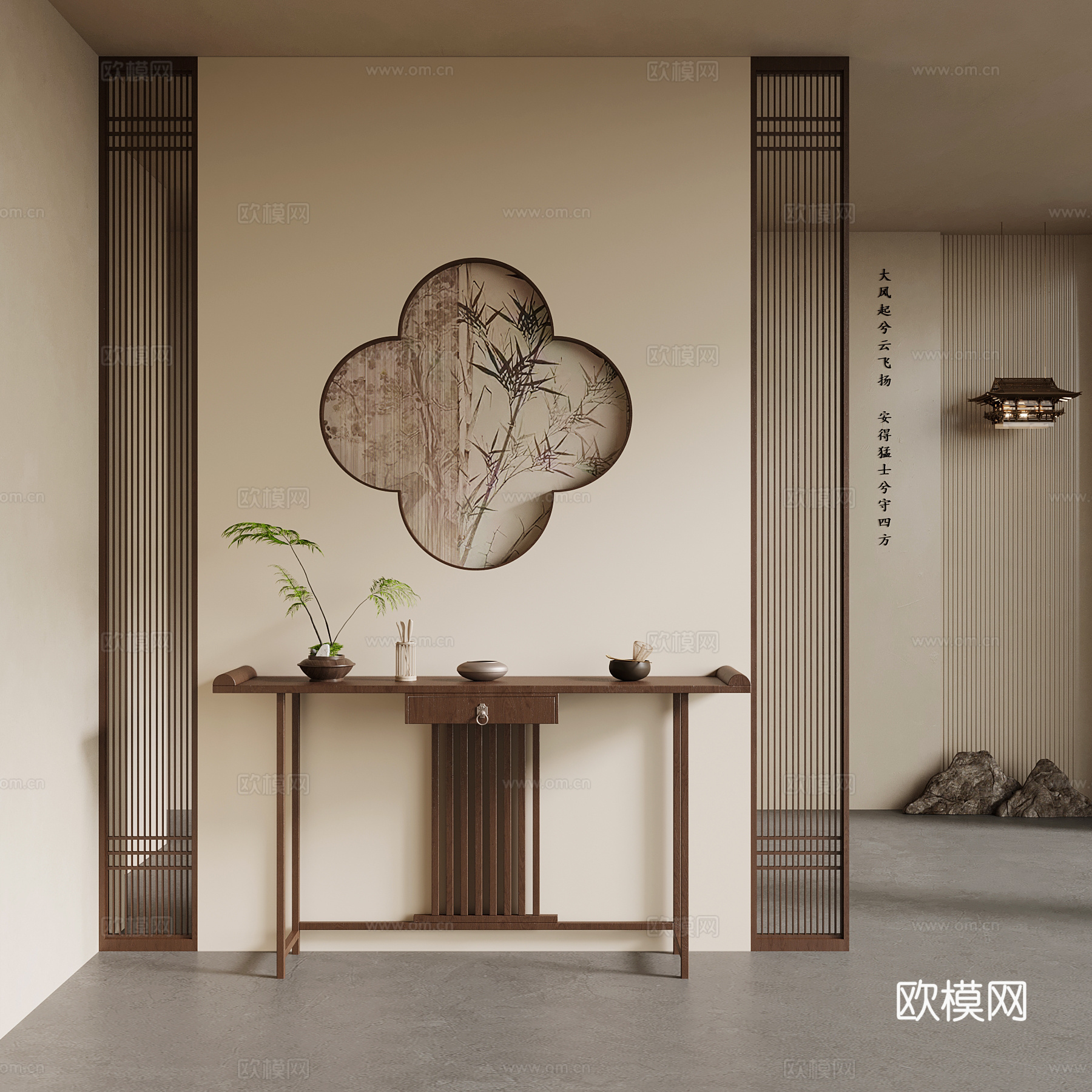 新中式玄关 玄关隔断su模型