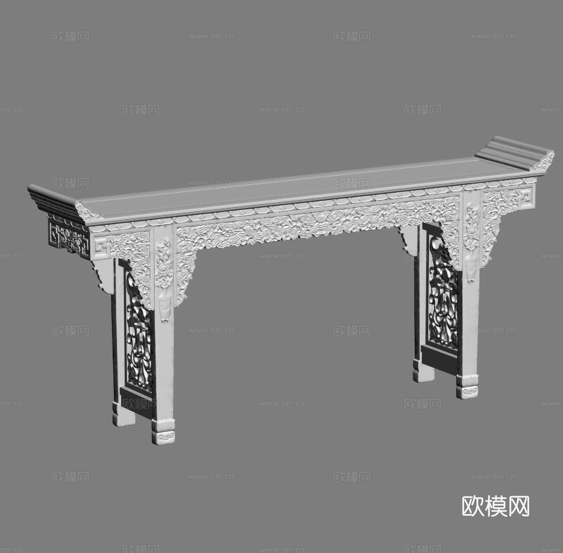 中式条案 翘头案 雕花浮雕玄关桌 供桌 实木红木3d模型