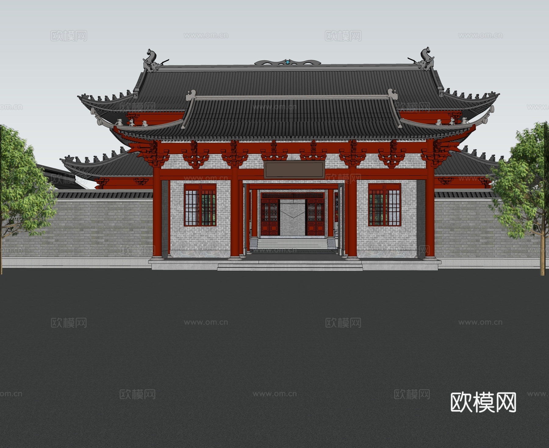 古建祠堂门头 宗祠大门 传统建筑su模型