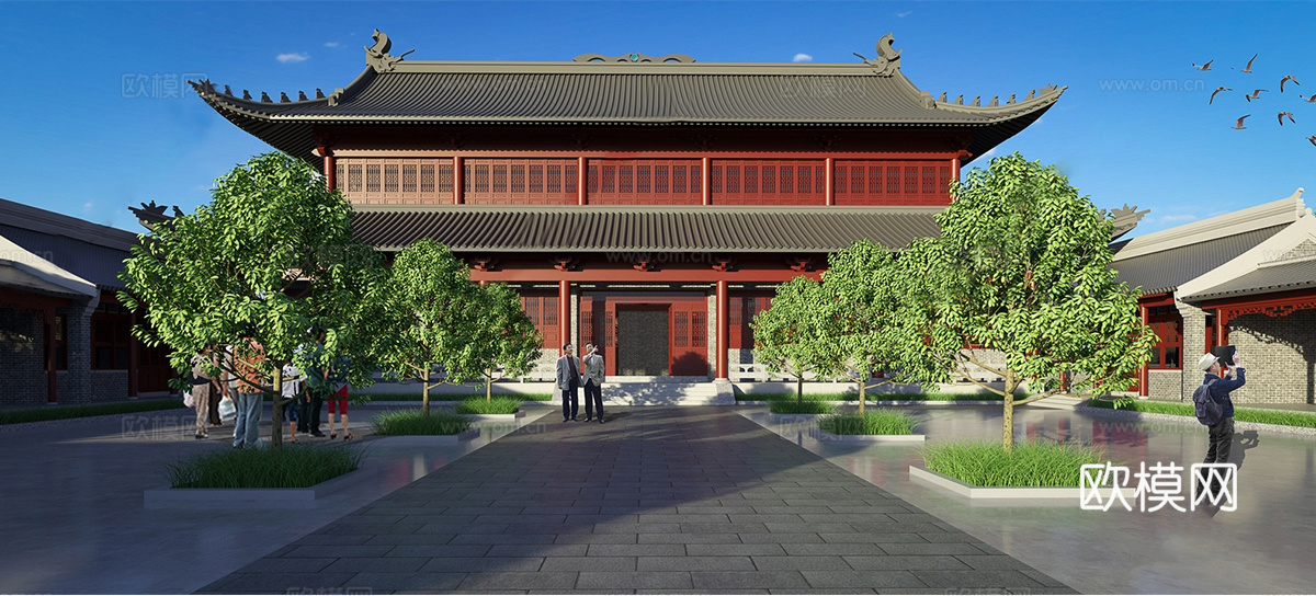 古建祠堂门头 宗祠大门 传统建筑su模型