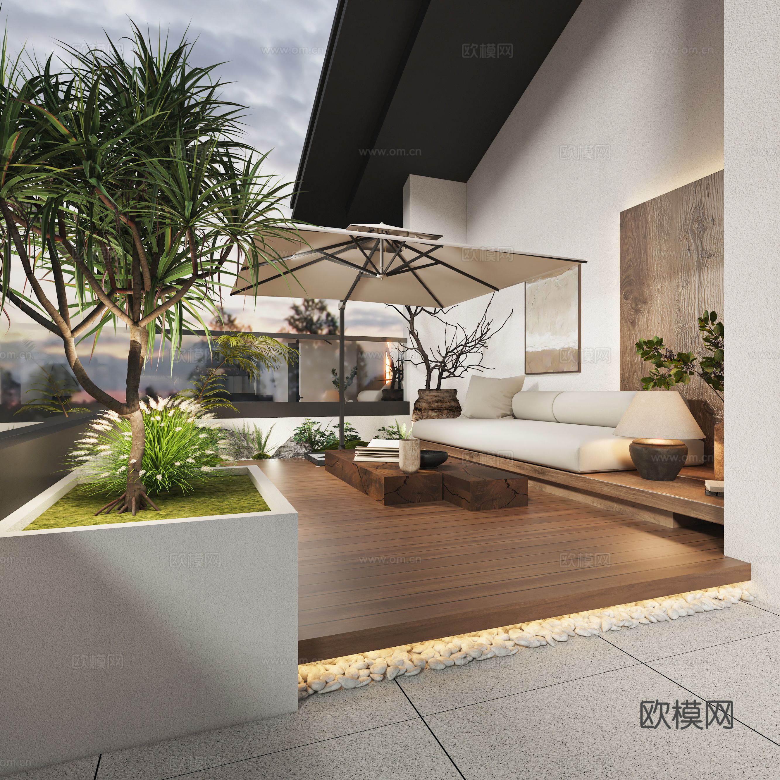 侘寂风屋顶花园休闲阳台3d模型