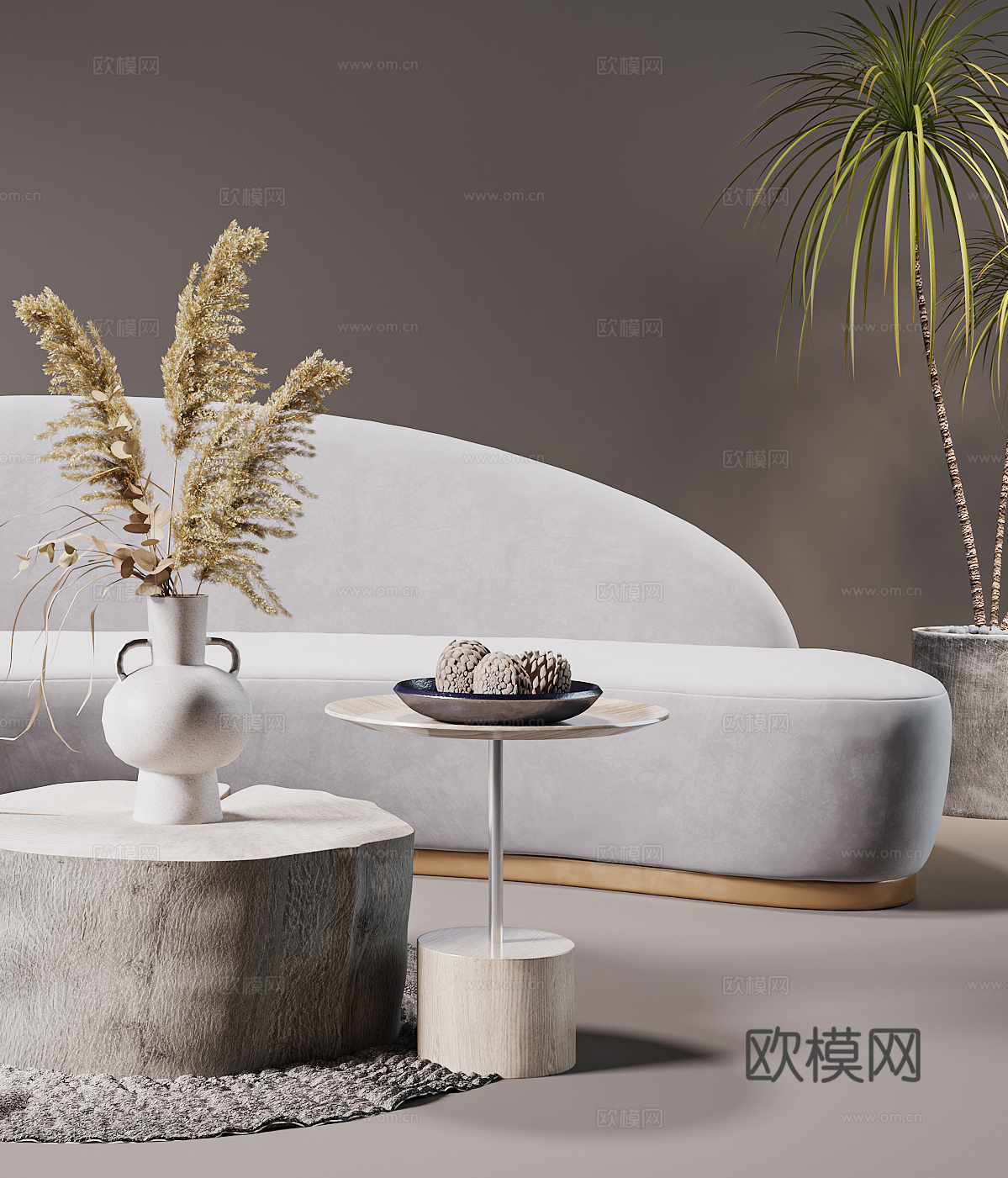 侘寂风休闲沙发  布艺沙发 沙发茶几组合3d模型