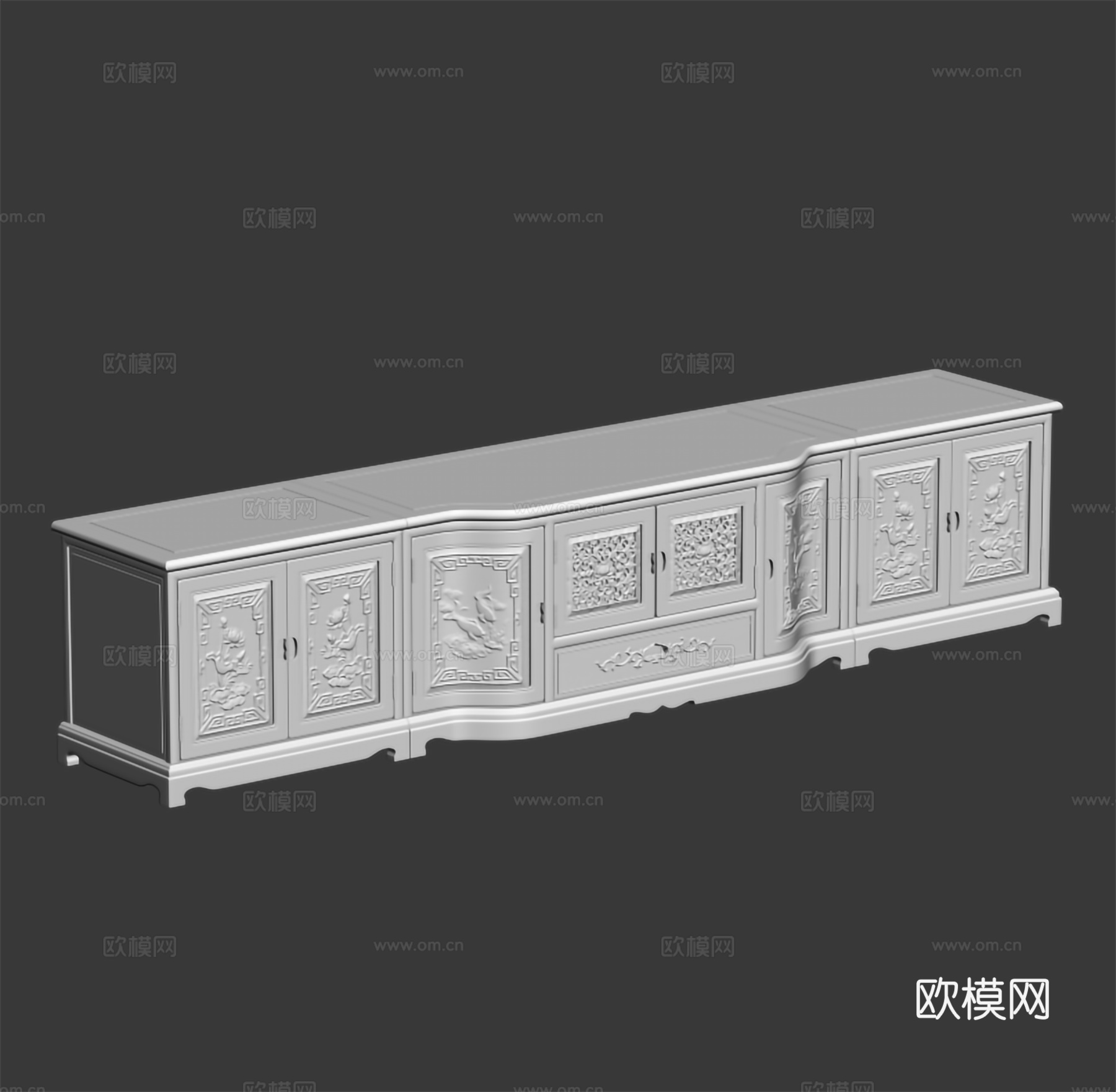 中式电视柜  雕花造型 扣手 实木红木3d模型