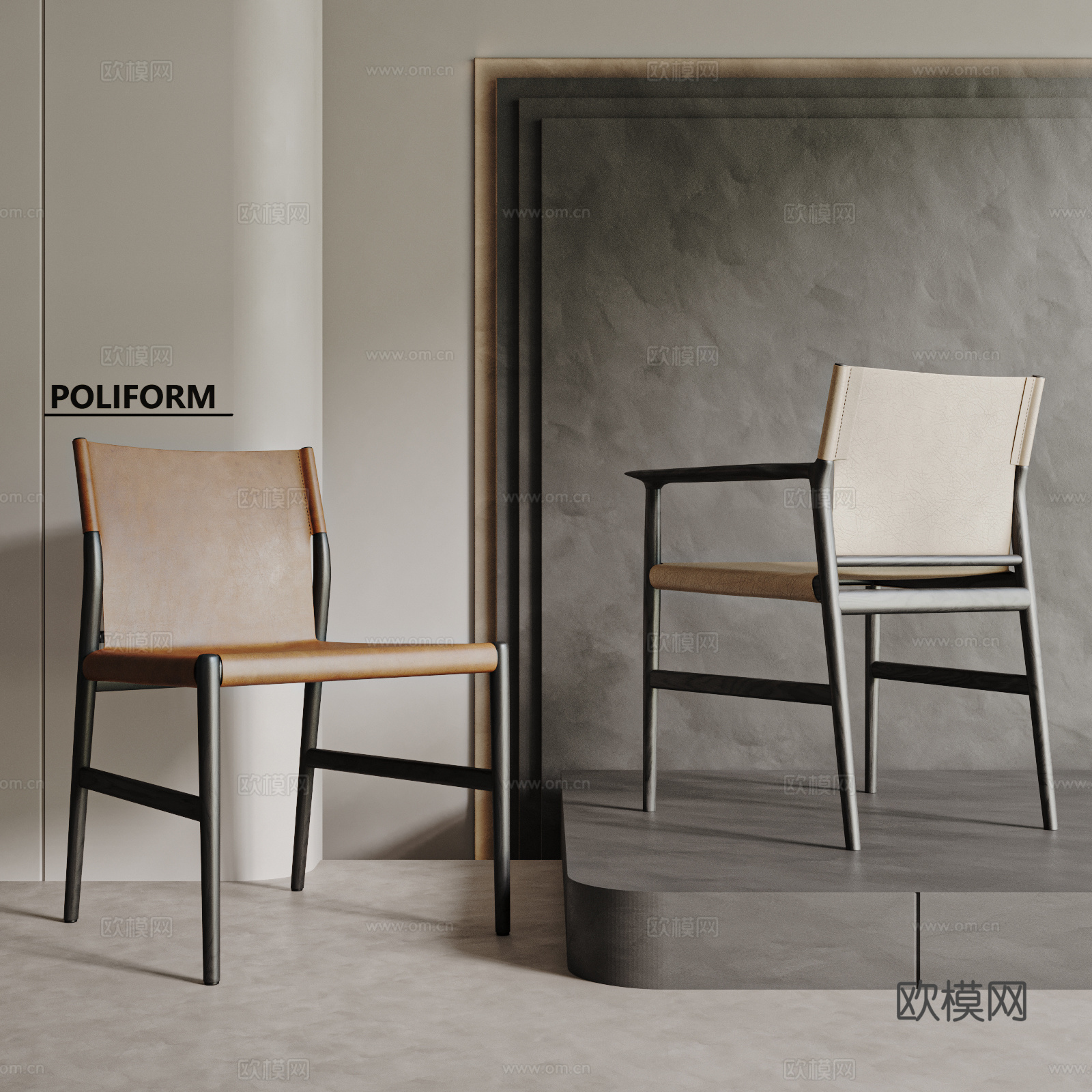 poliform 现代餐椅组合 皮革餐椅 单椅 书椅 木椅3d模型