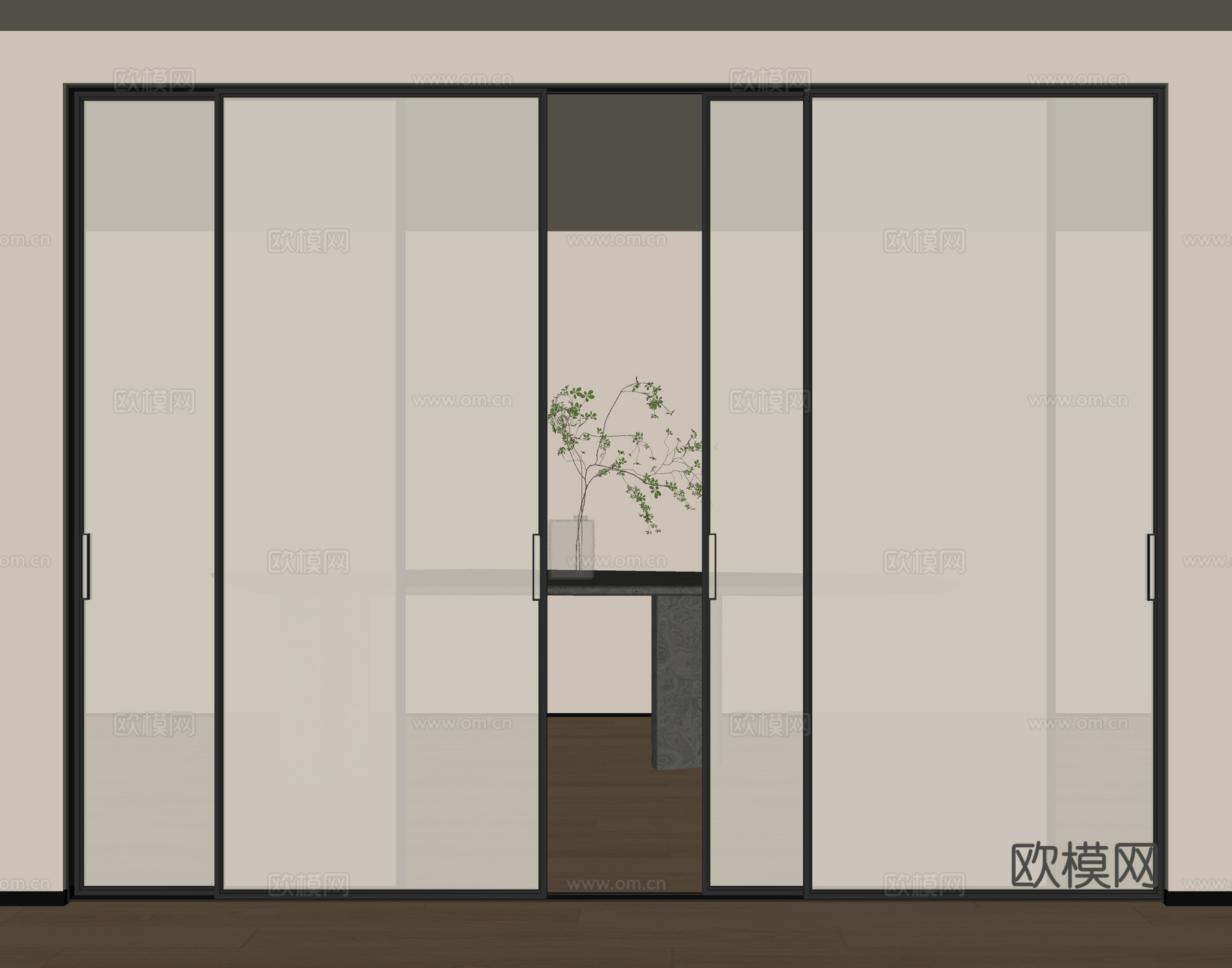 现代磨砂玻璃门su模型