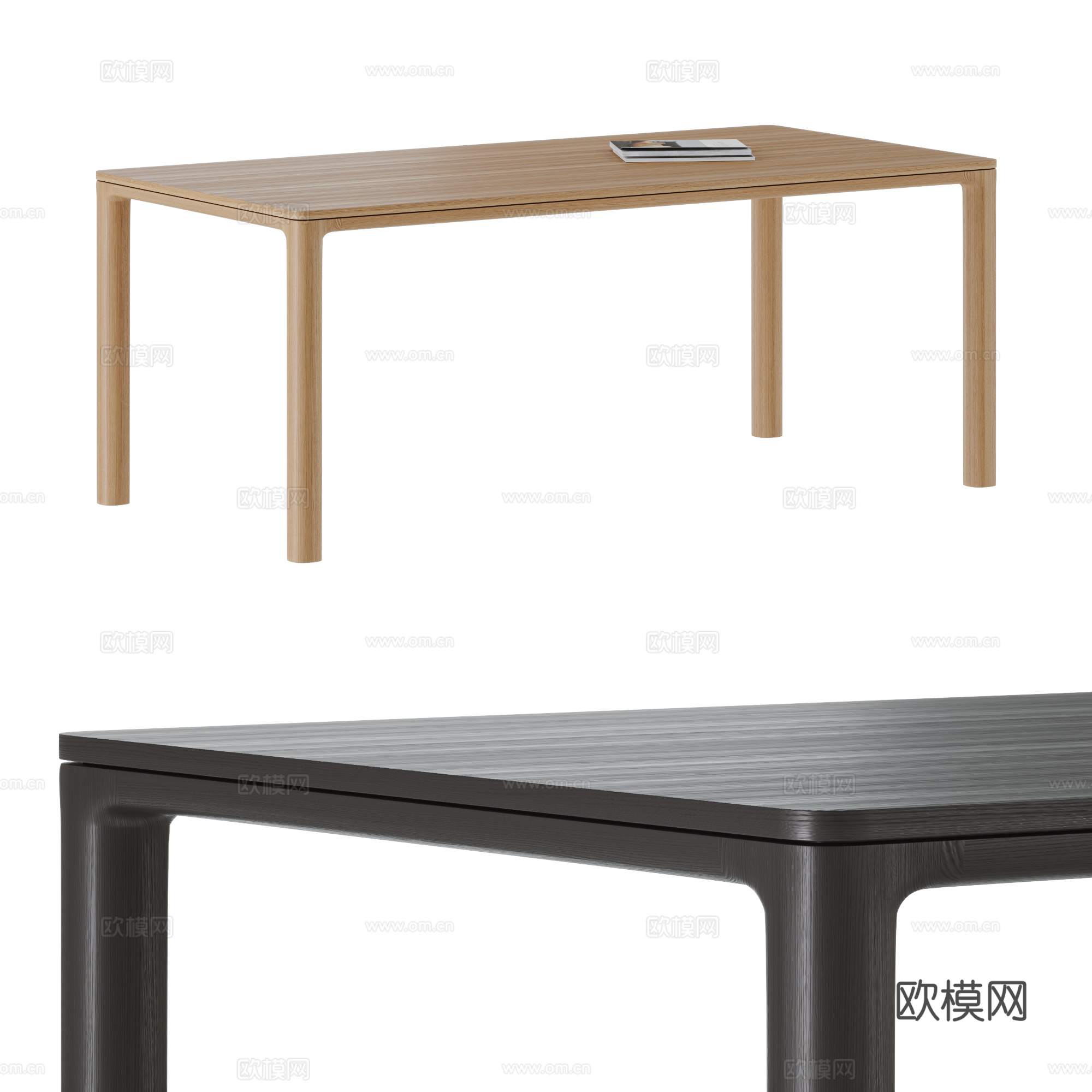 现代原木餐桌 实木餐桌 长方形餐桌 意式餐桌su模型