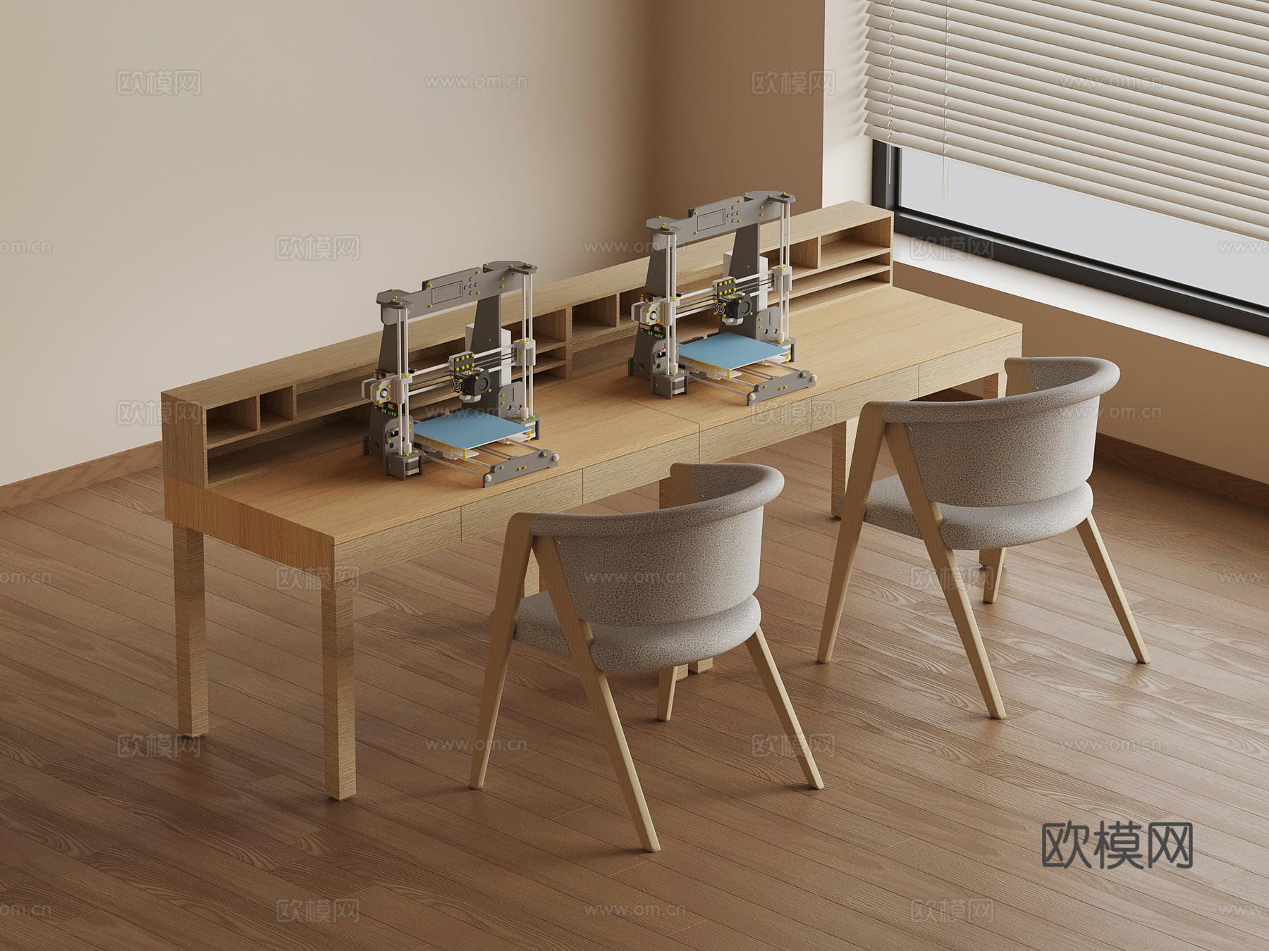 工作台 现代 手工坊实木桌椅3d模型