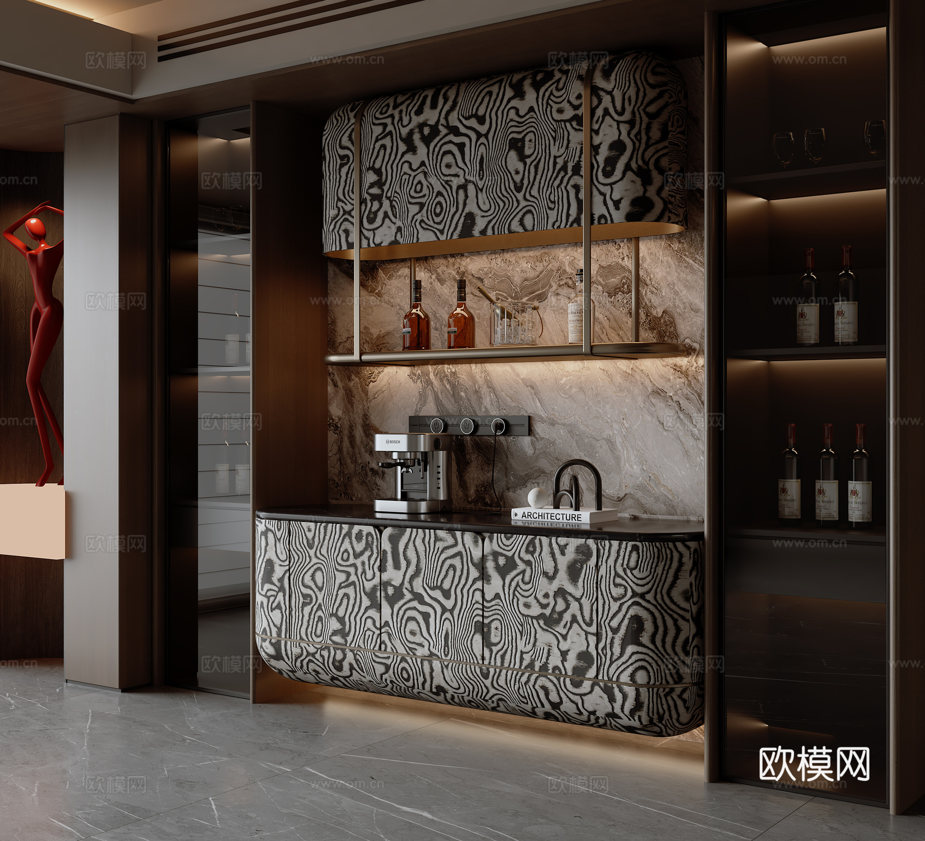 现代意式餐边柜su模型