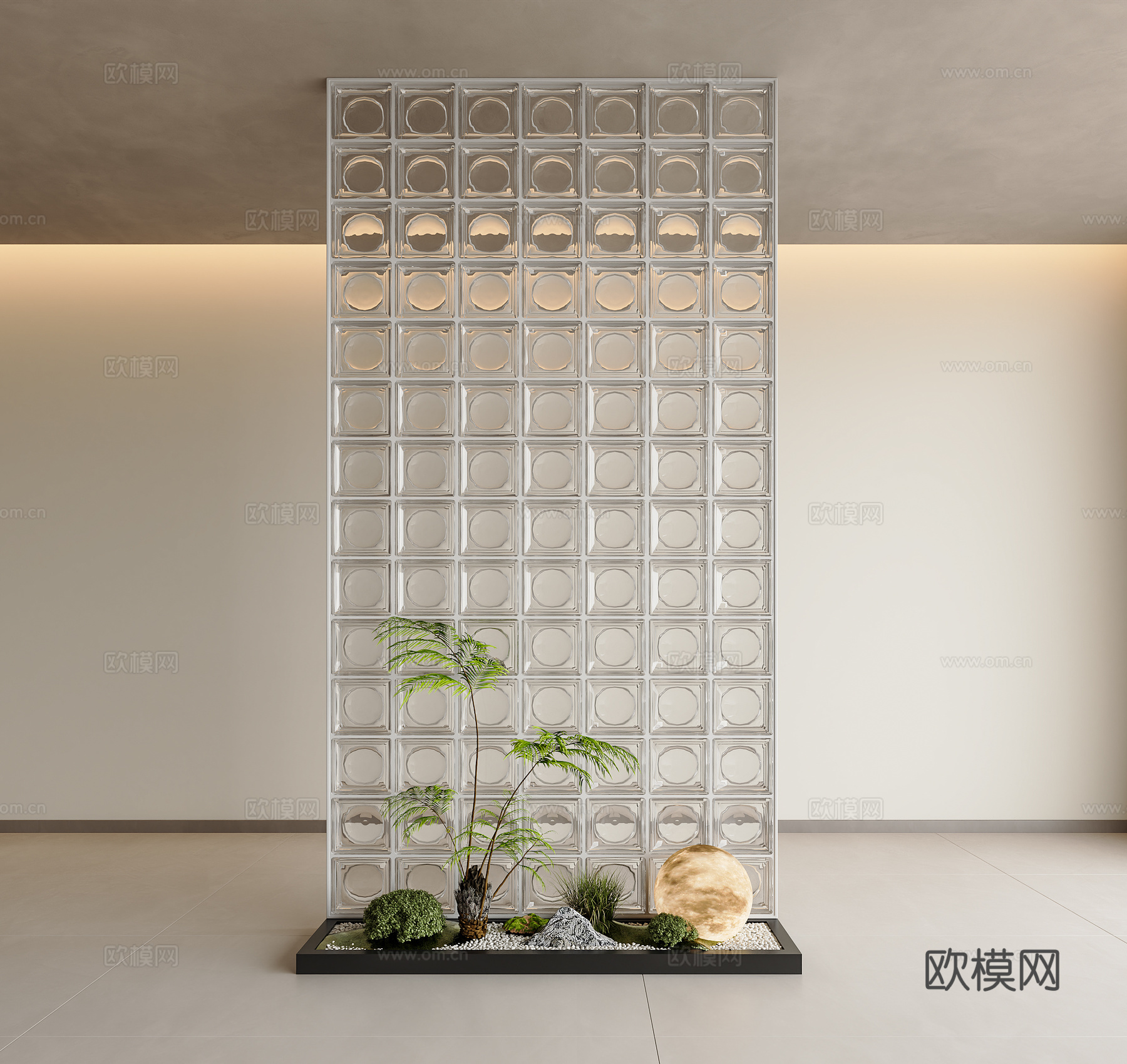 现代室内景观 天井室内景观 玄关室内景观 绿植景观 玻璃砖su模型