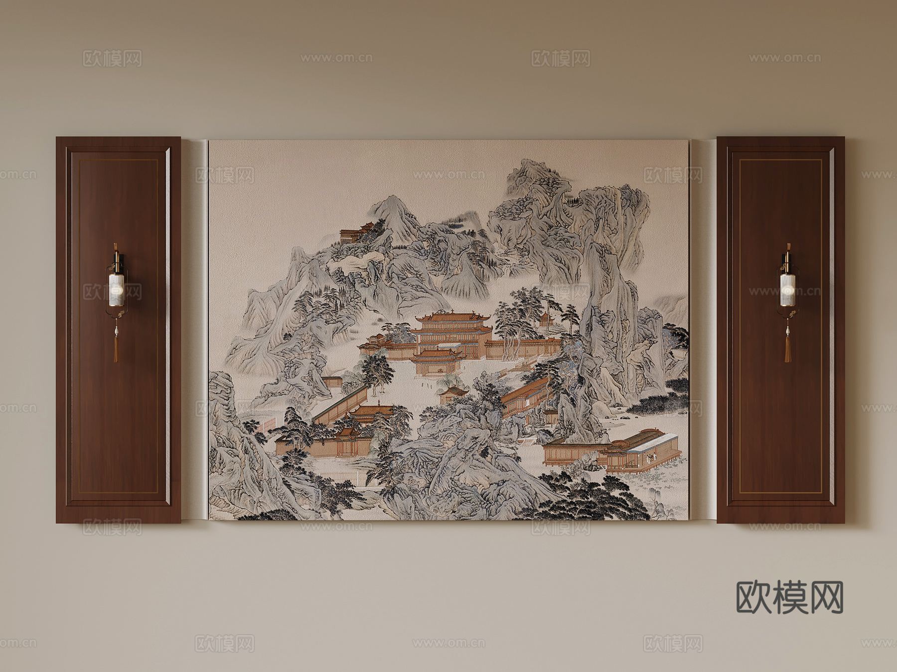 新中式背景墙su模型