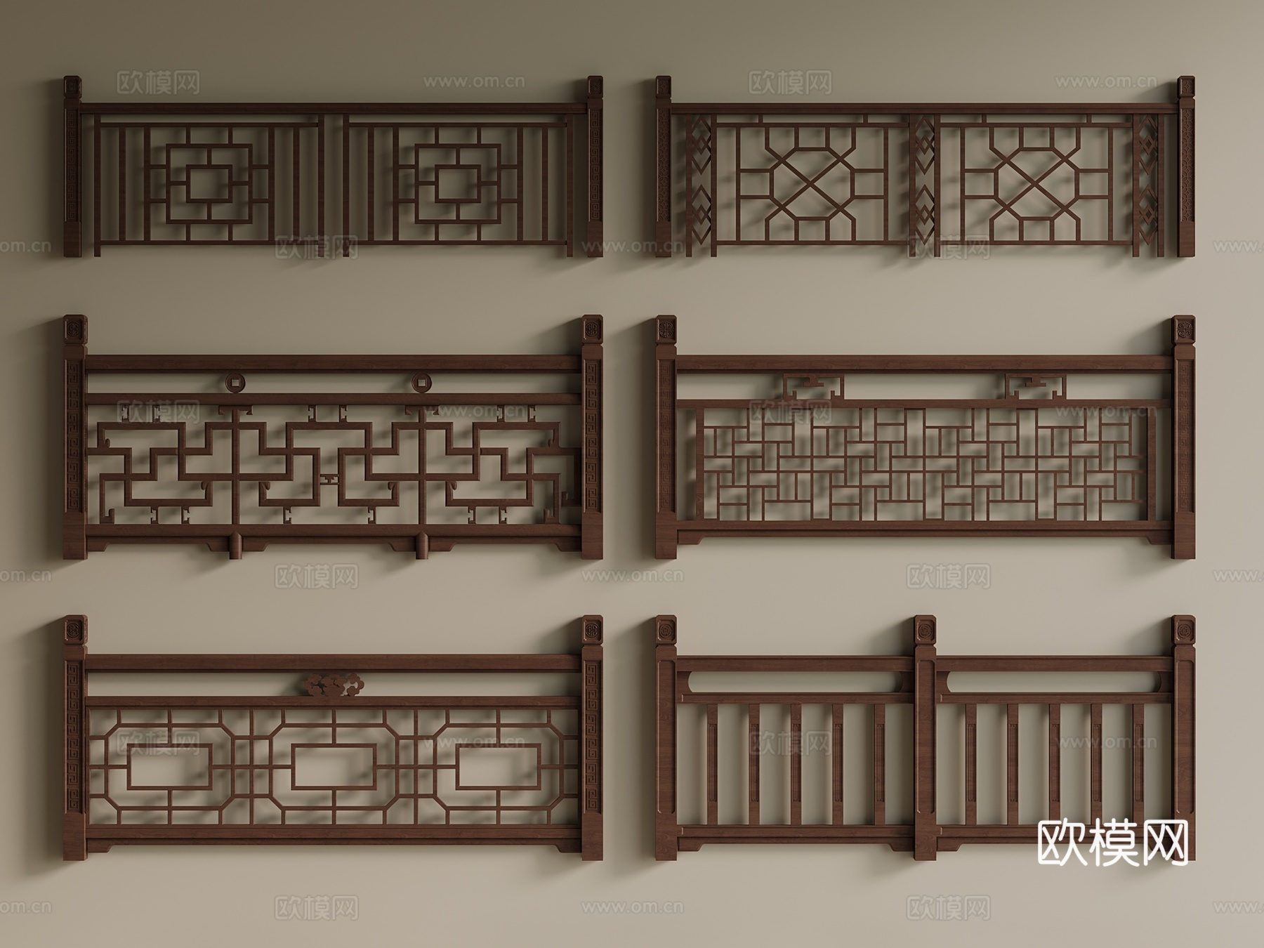 新中式 中式 栏杆 木栏杆 楼梯栏杆 护栏3d模型
