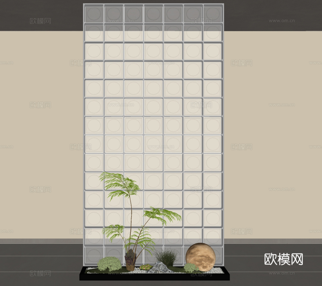 现代室内景观 天井室内景观 玄关室内景观 绿植景观 玻璃砖su模型