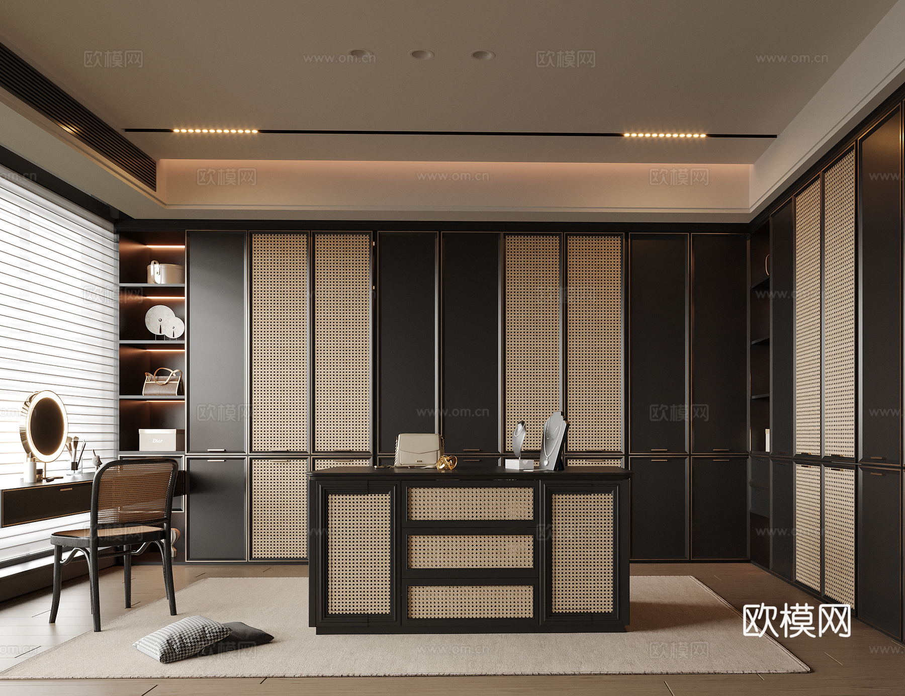 现代中岛台衣帽间 衣柜 梳妆台3d模型