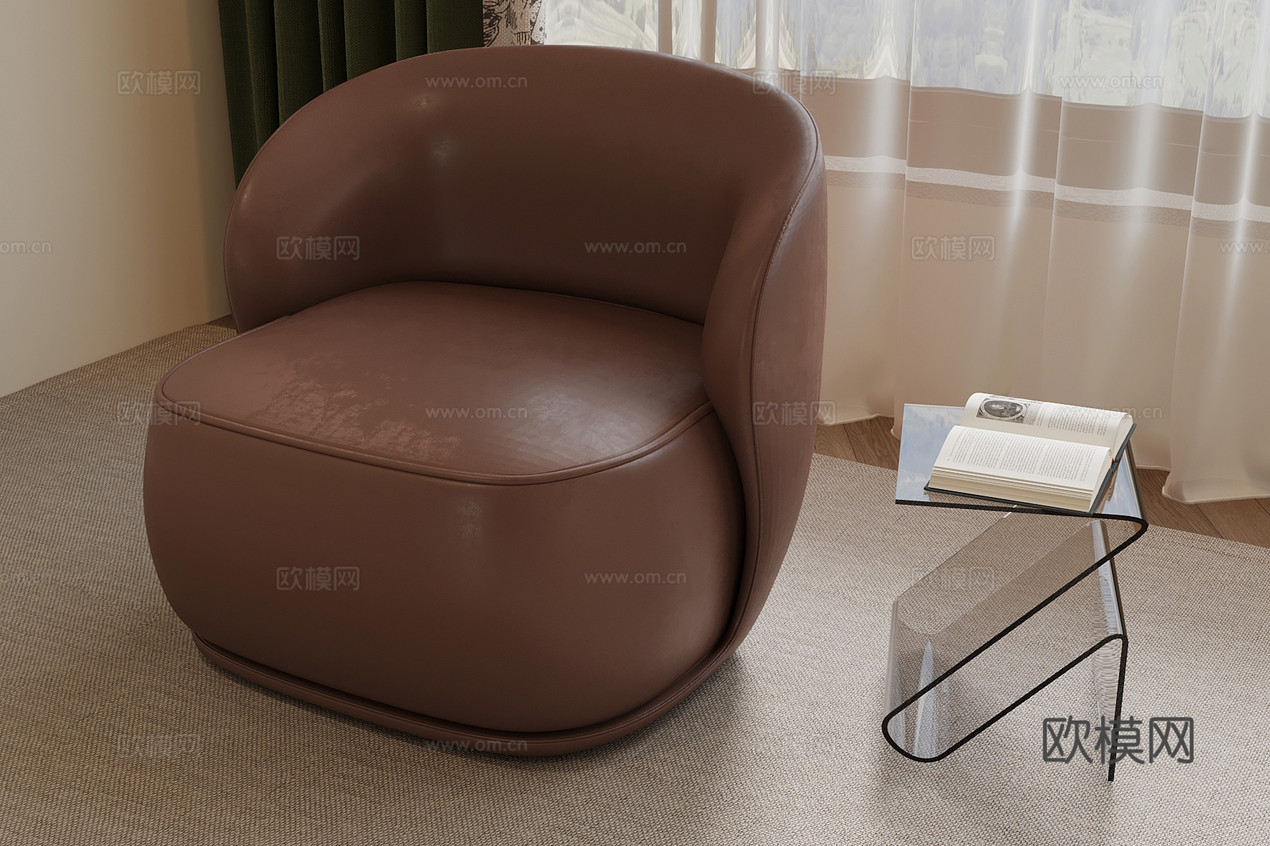 现代休闲沙发 边几3d模型
