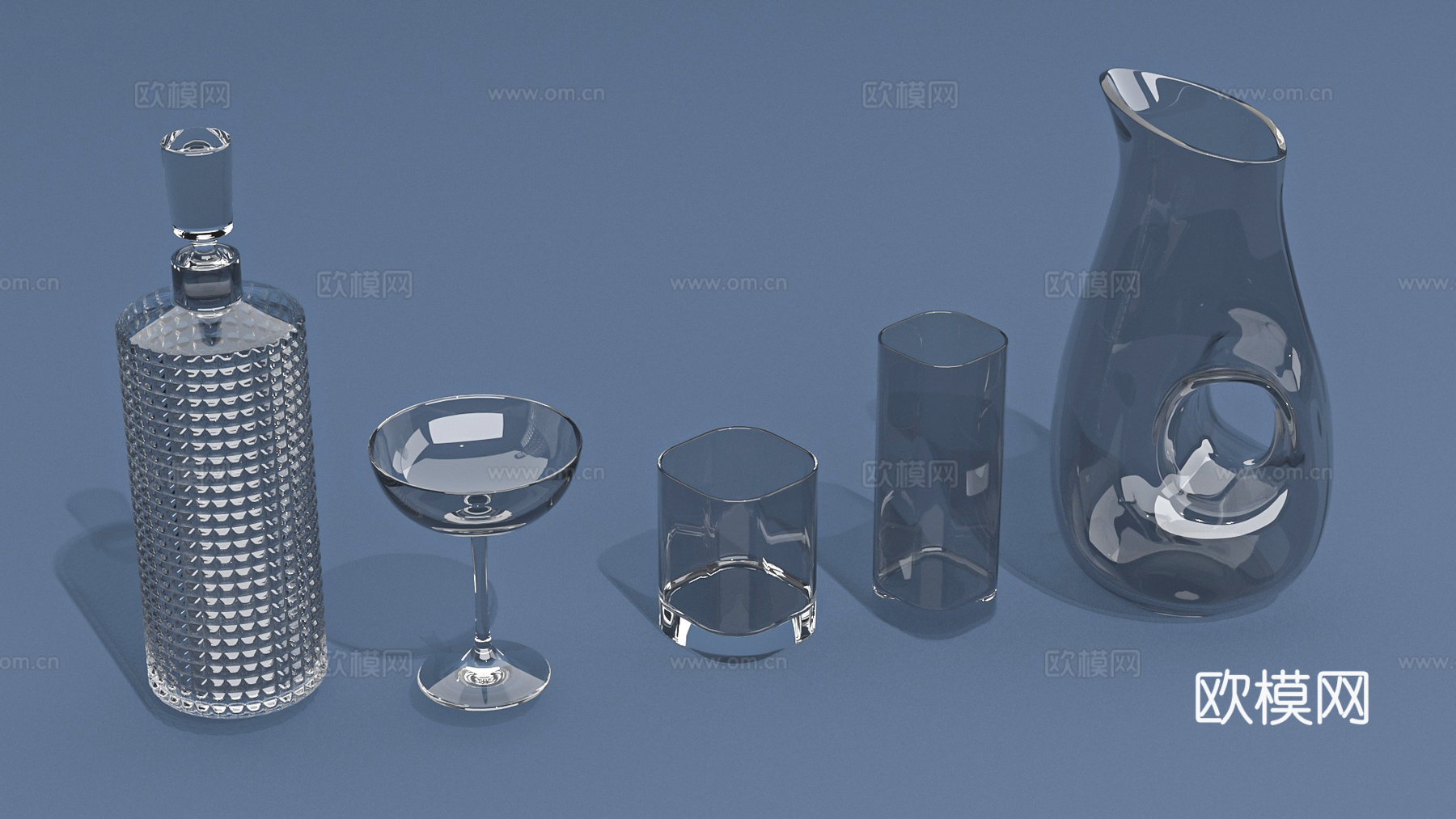 酒瓶包装分酒器玻璃杯水杯水晶杯高脚杯3d模型