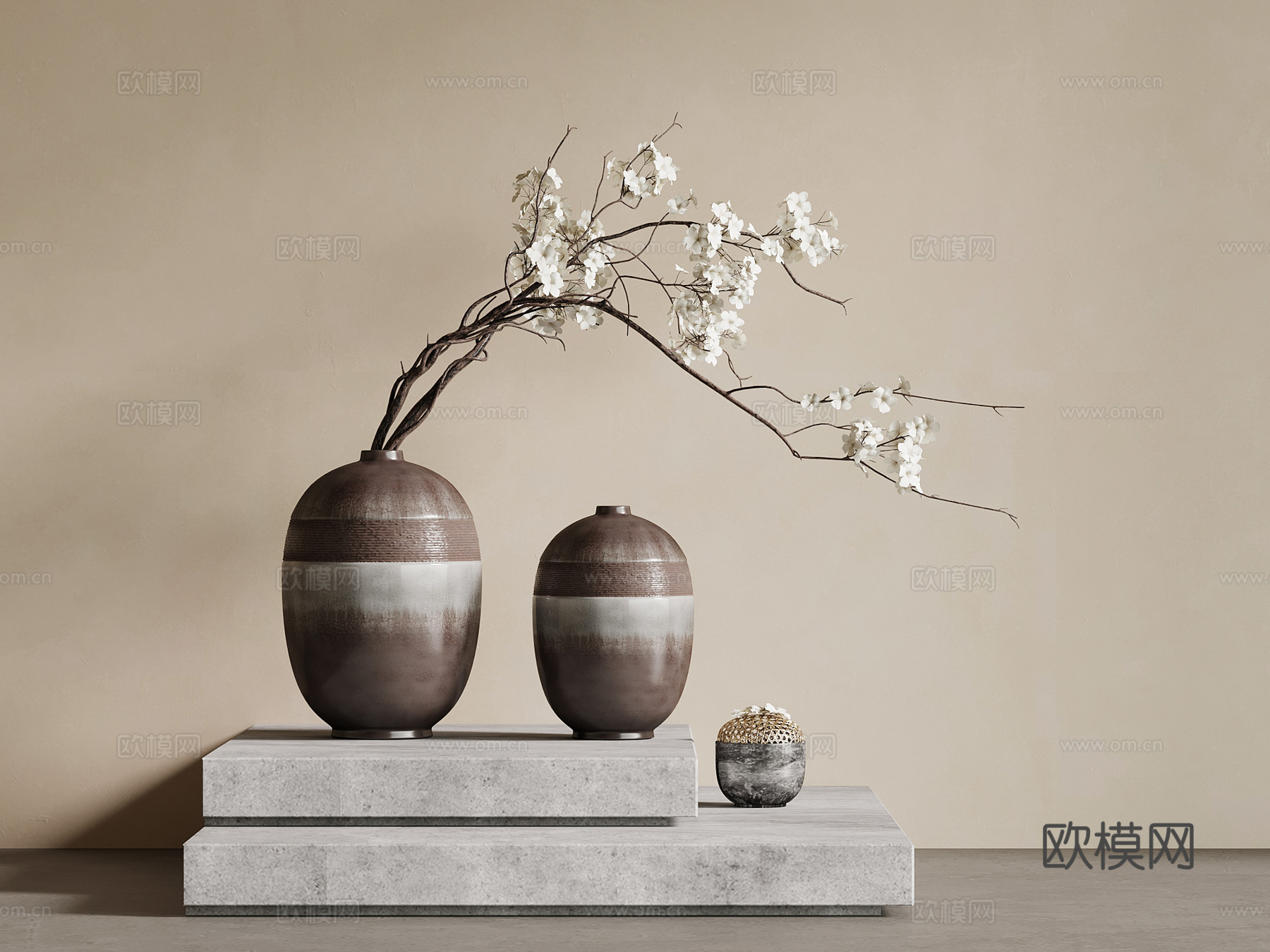 花瓶 新中式花瓶 花艺 侘寂风花瓶3d模型