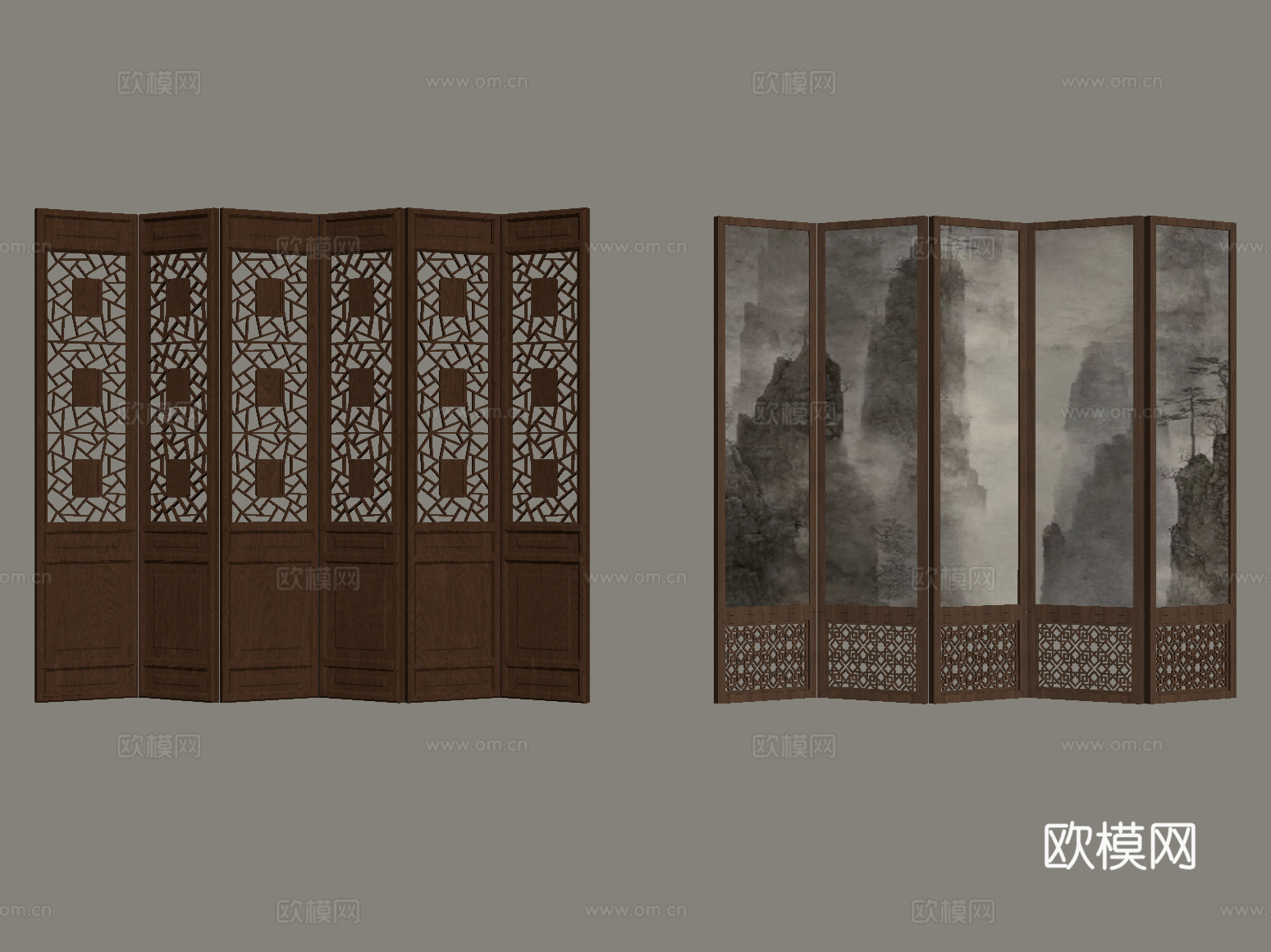新中式屏风su模型