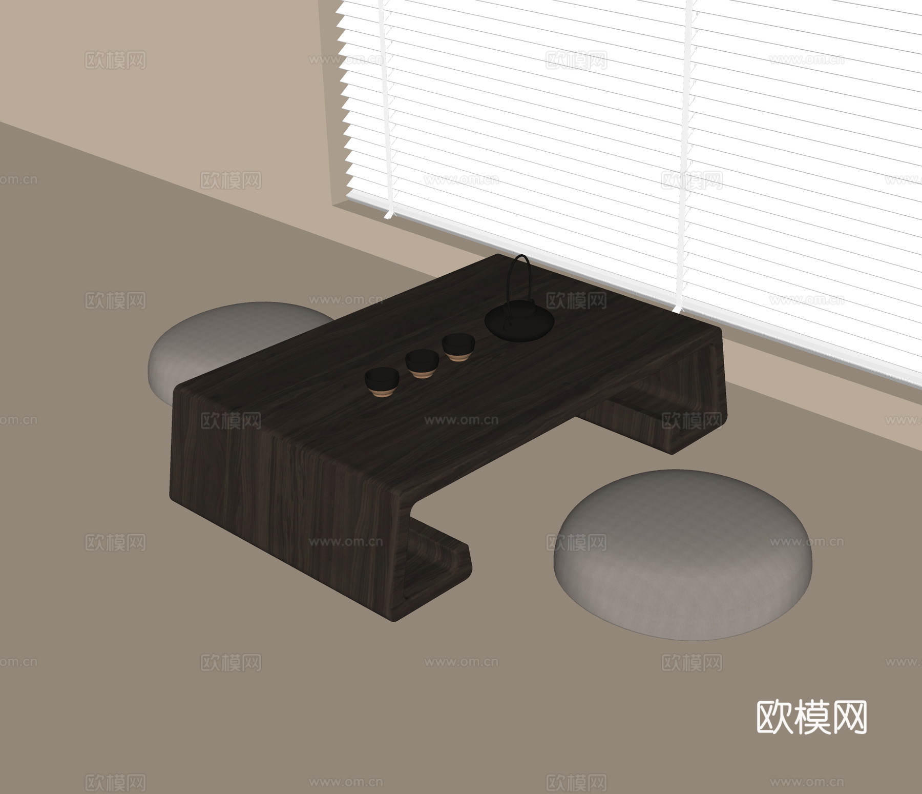 现代阳台茶桌椅 小茶桌 坐垫su模型