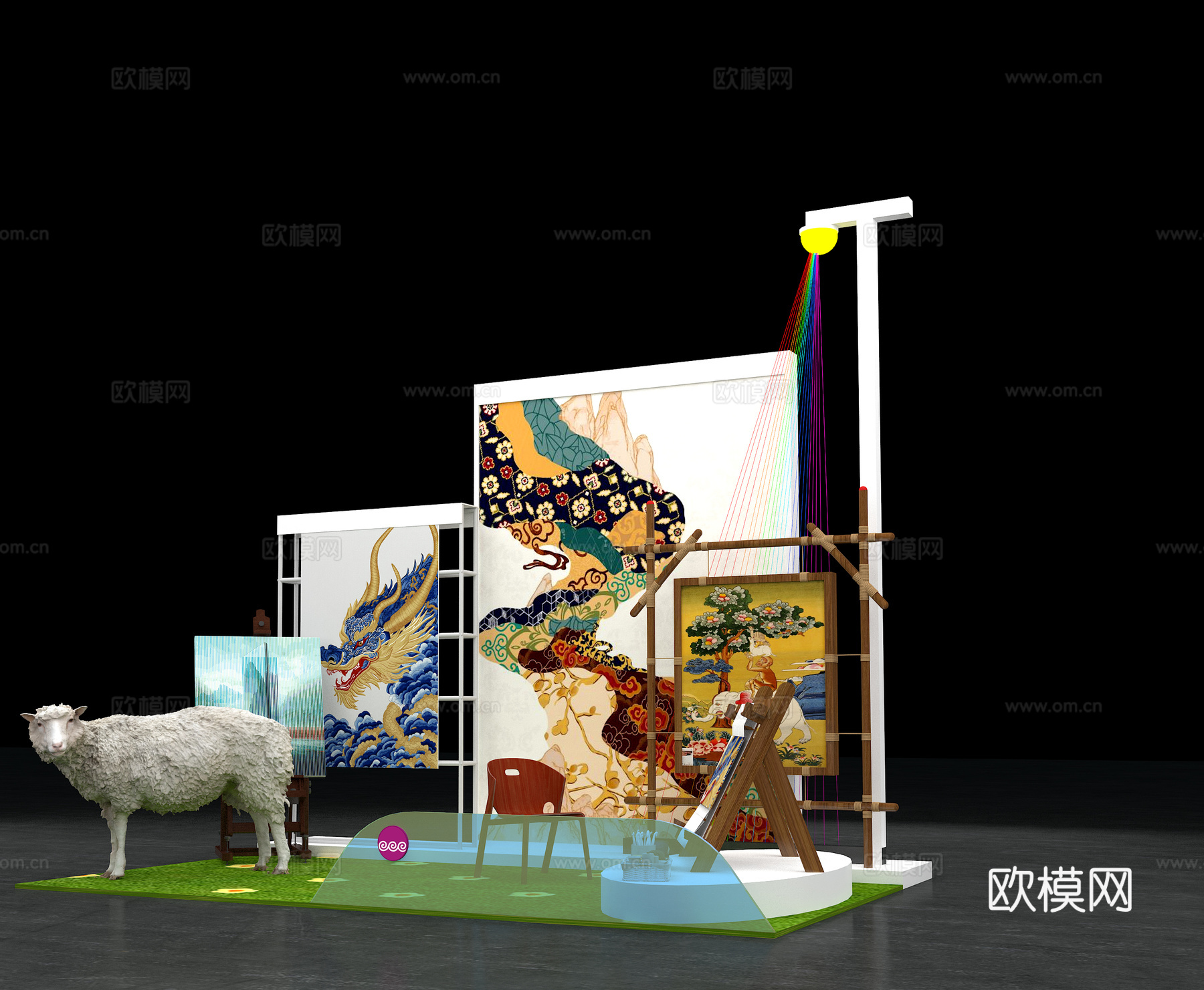 产品展示  展台  画架  羊  毛线3d模型