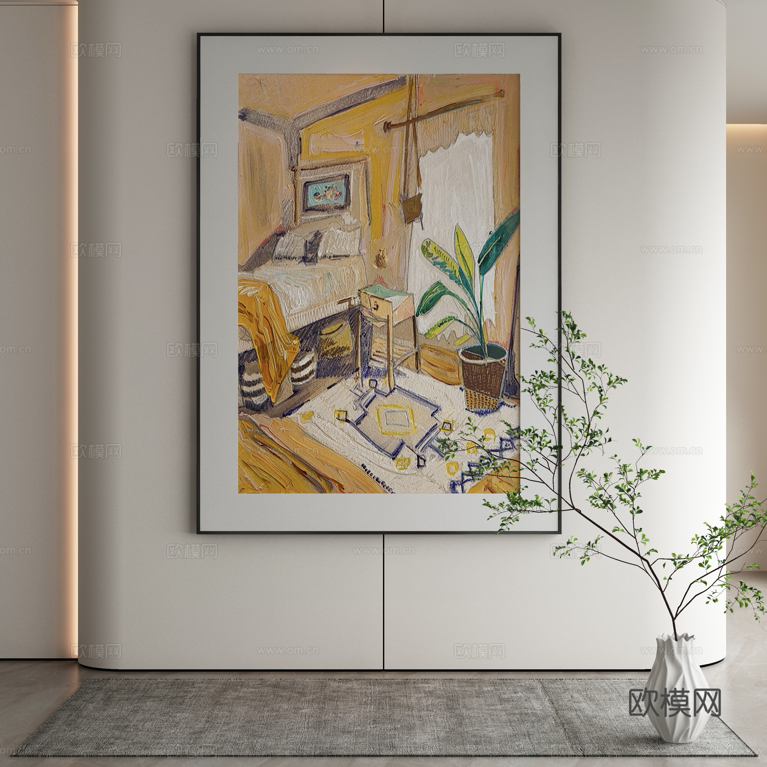 现代侘寂挂画 油画3d模型
