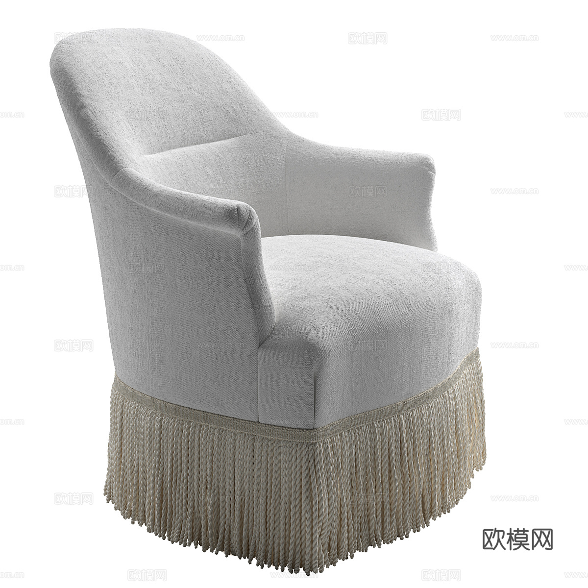 现代奶油风布艺流苏裙边扶手椅3d模型
