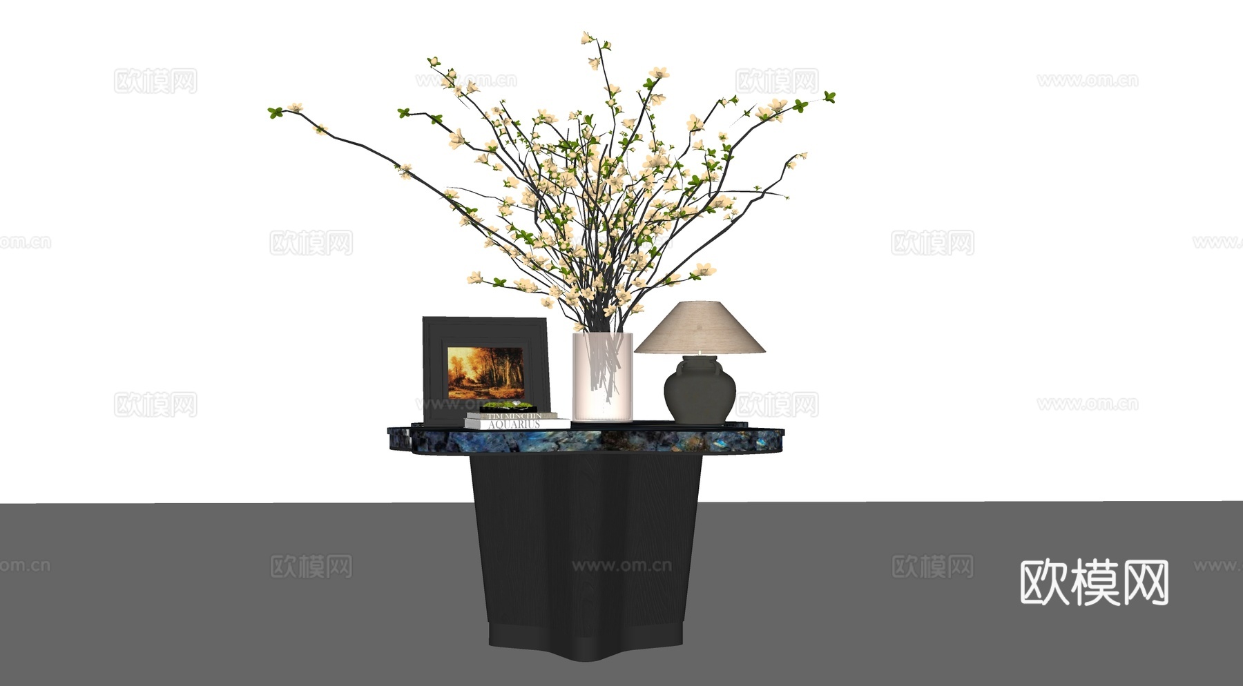 CCD酒店端景台 端景台花艺  玻璃花瓶 绿植摆件 苔藓su模型