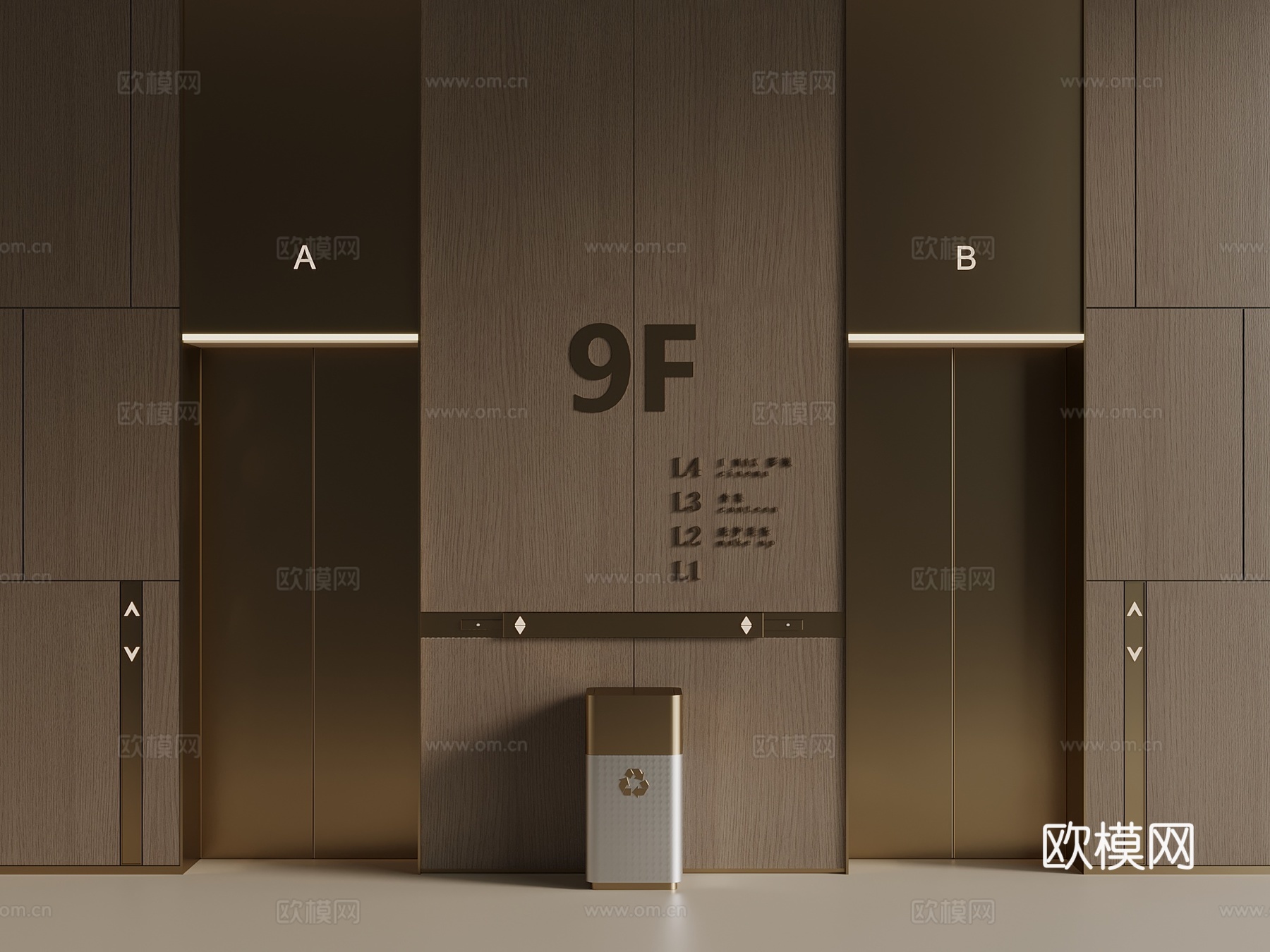 新中式 轻奢 电梯间 酒店电梯间 电梯厅 升降电梯 电3d模型