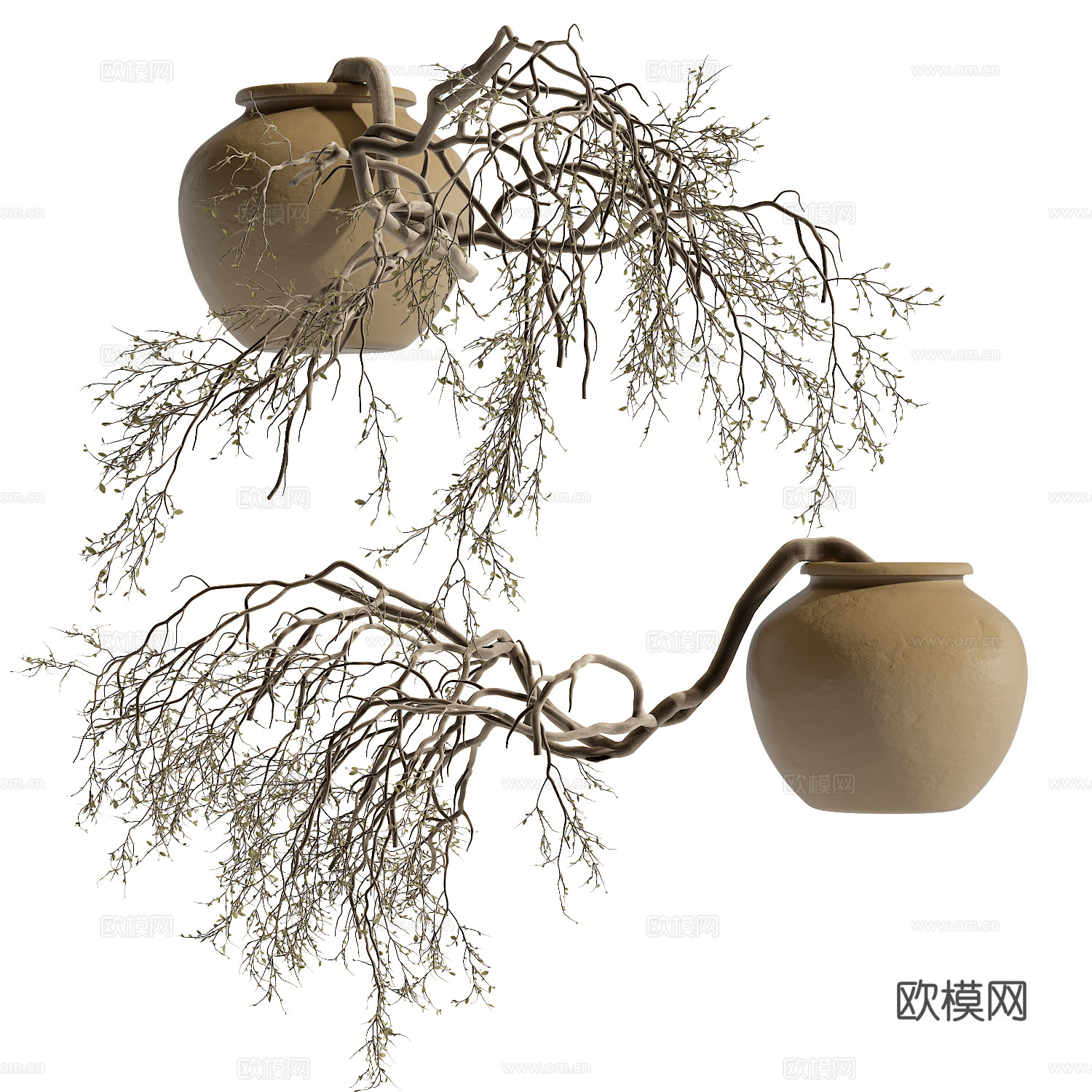 侘寂风干枝摆件su模型