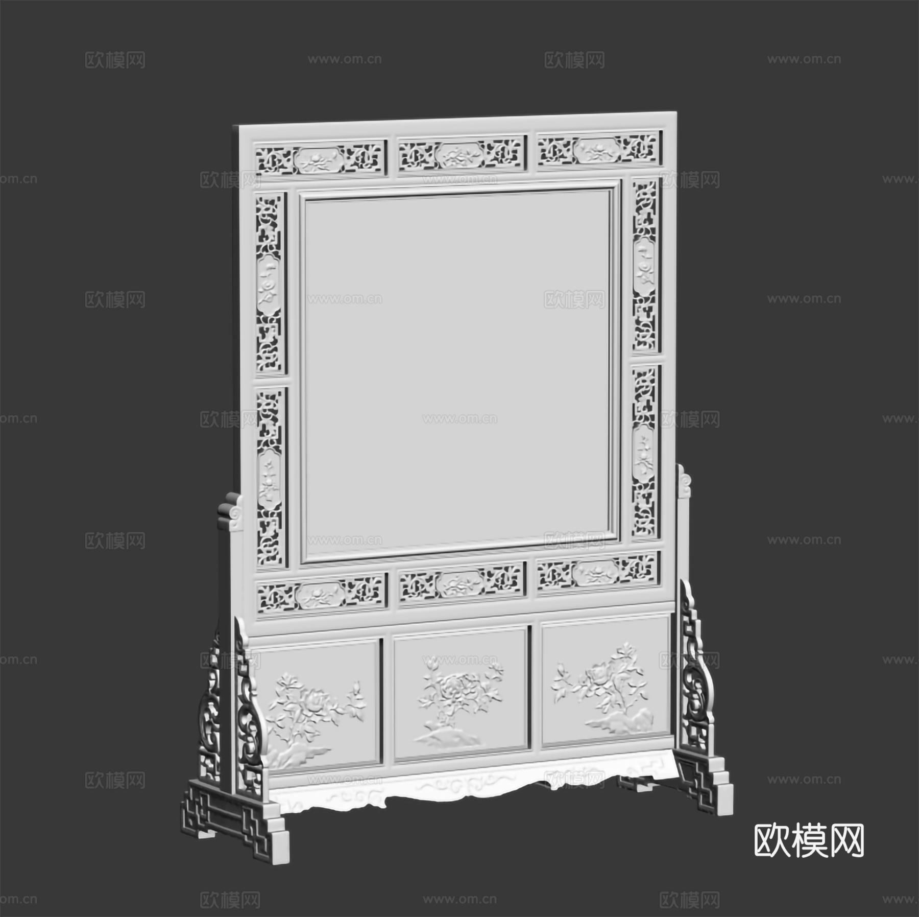 中式屏风 隔断 雕花造型 实木红木3d模型