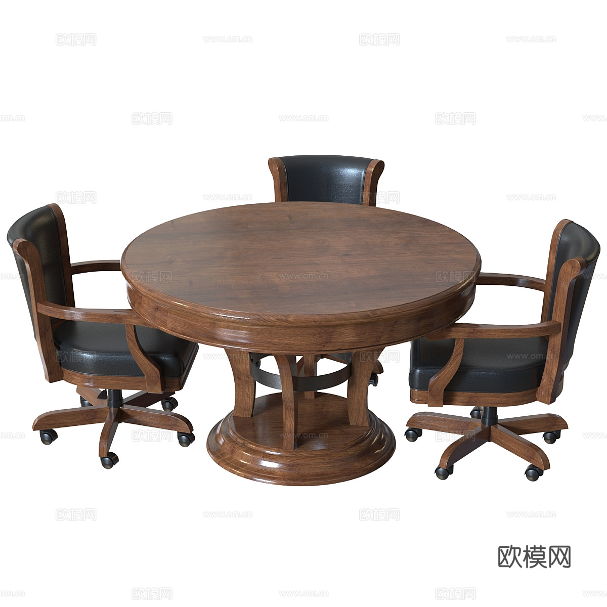 美式木质棋牌桌椅3d模型