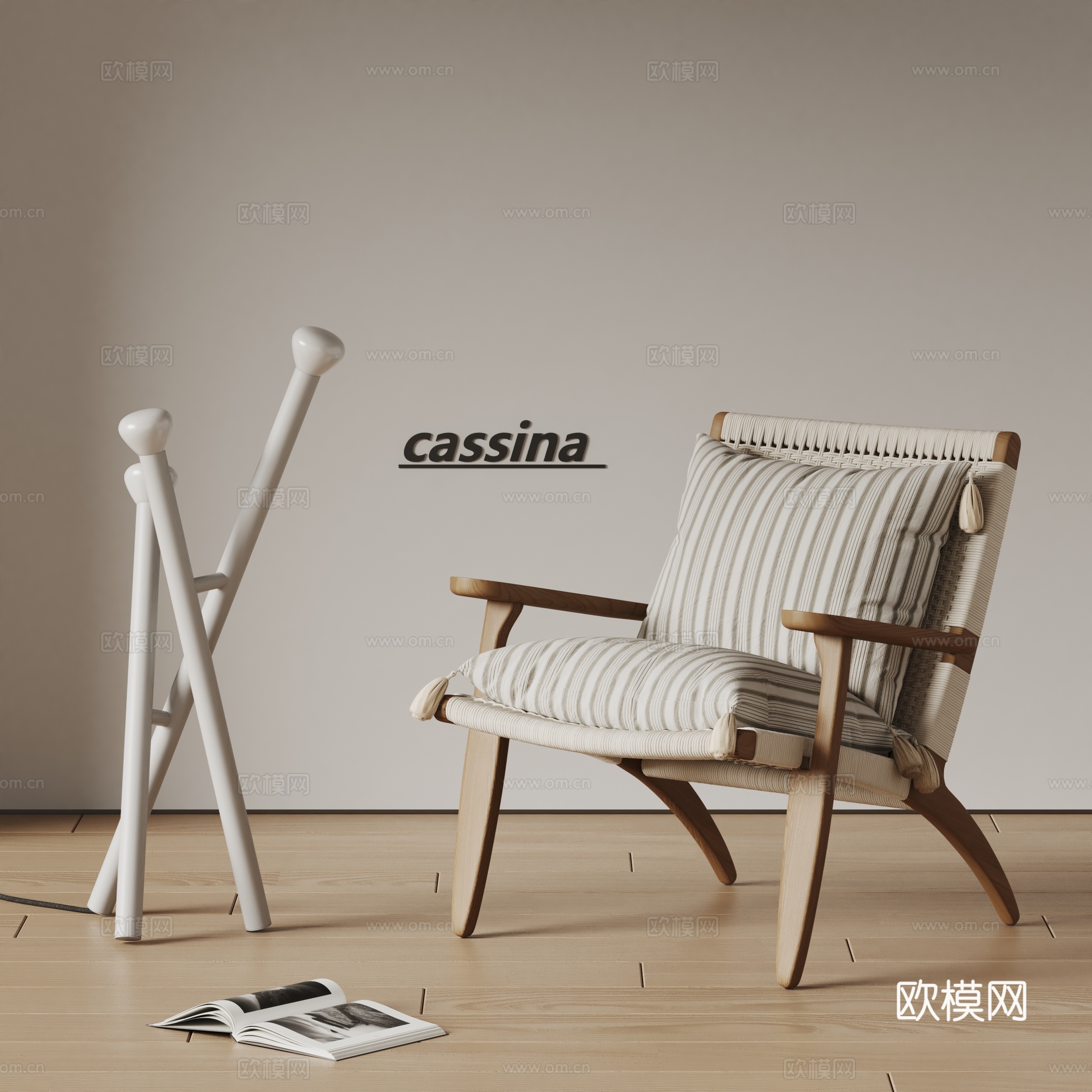 Cassina现代休闲椅 沙发椅 扶手椅 实木椅 藤编椅su模型