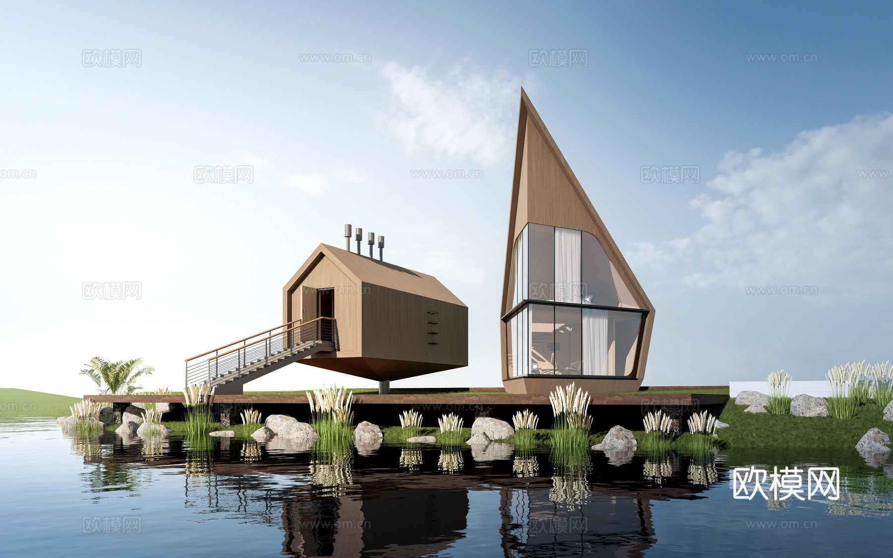 现代木屋建筑 木屋民宿 游客中心建筑 驿站建筑su模型