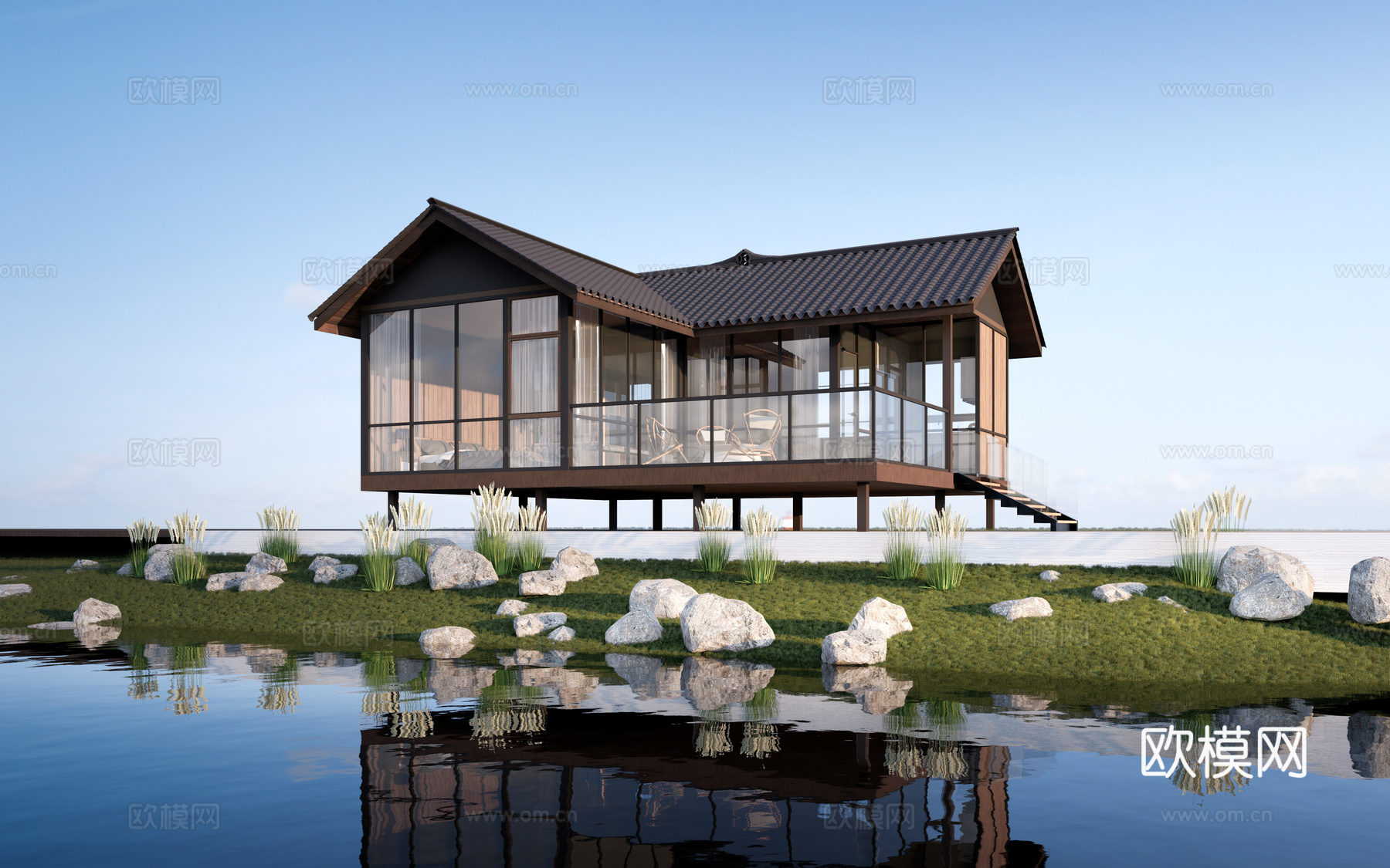 现代木屋建筑 景观建筑 茅草屋建筑 木屋民宿 木屋民宿su模型