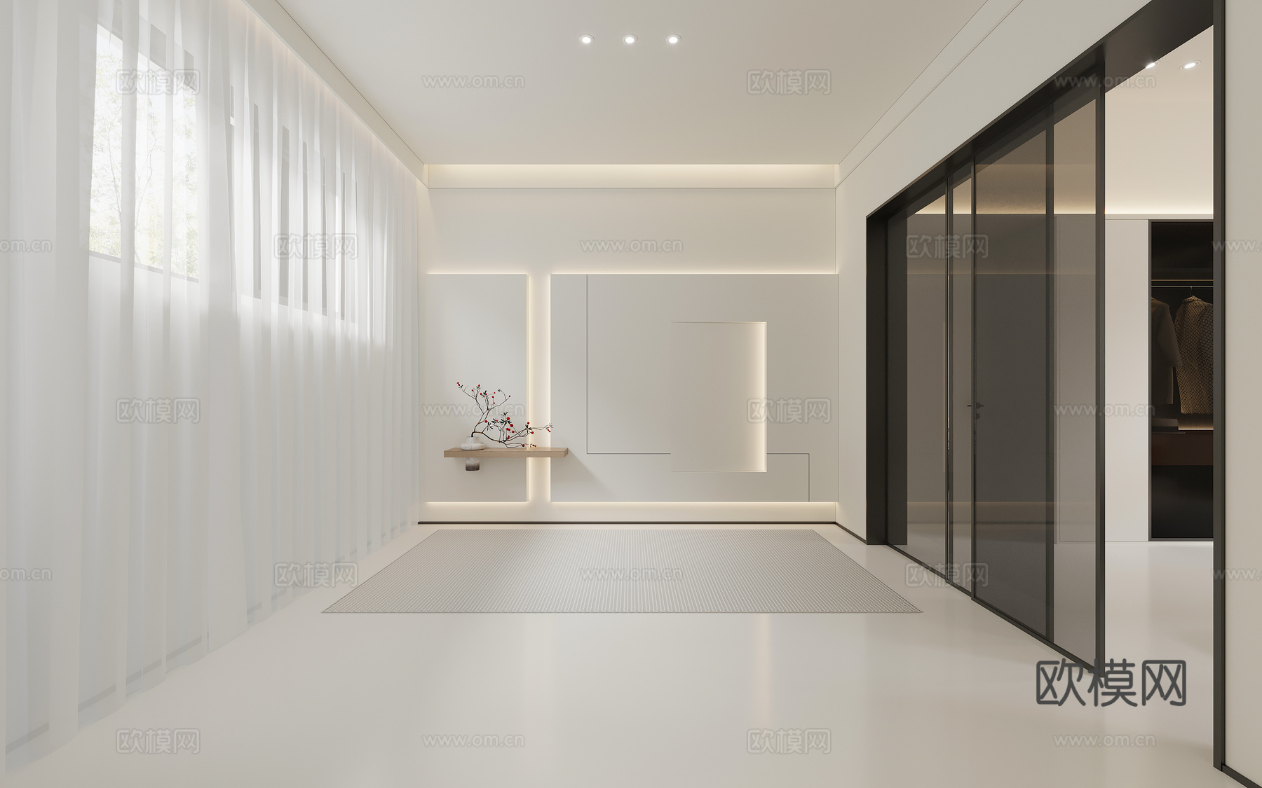 现代 玄关 简约 背景墙 端景 推拉门 衣柜3d模型