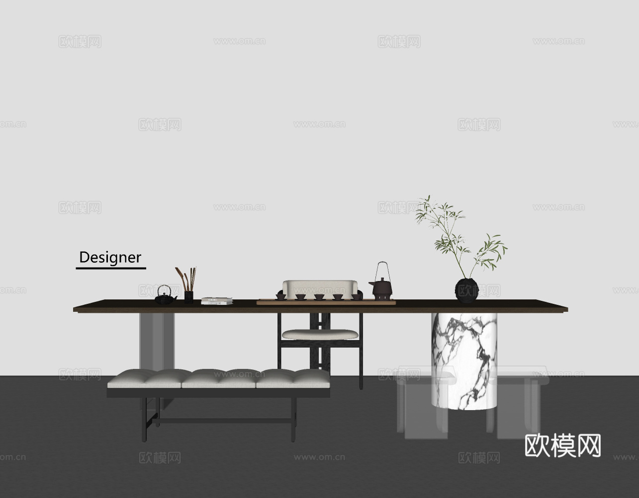现代简约茶桌椅 茶桌 茶椅 茶具 茶台 茶具组合su模型