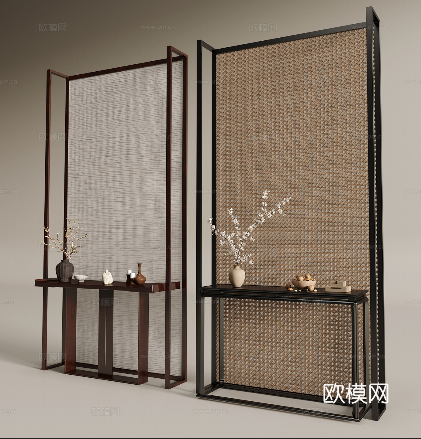 36新中式玄关隔断 条案3d模型