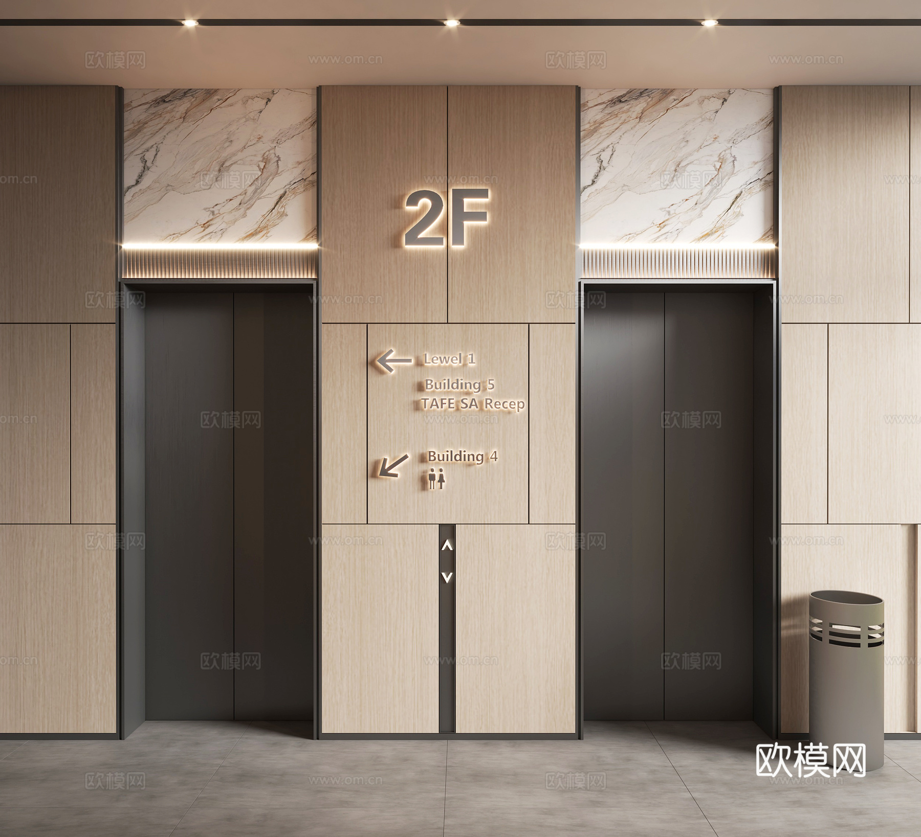 现代电梯间3d模型下载