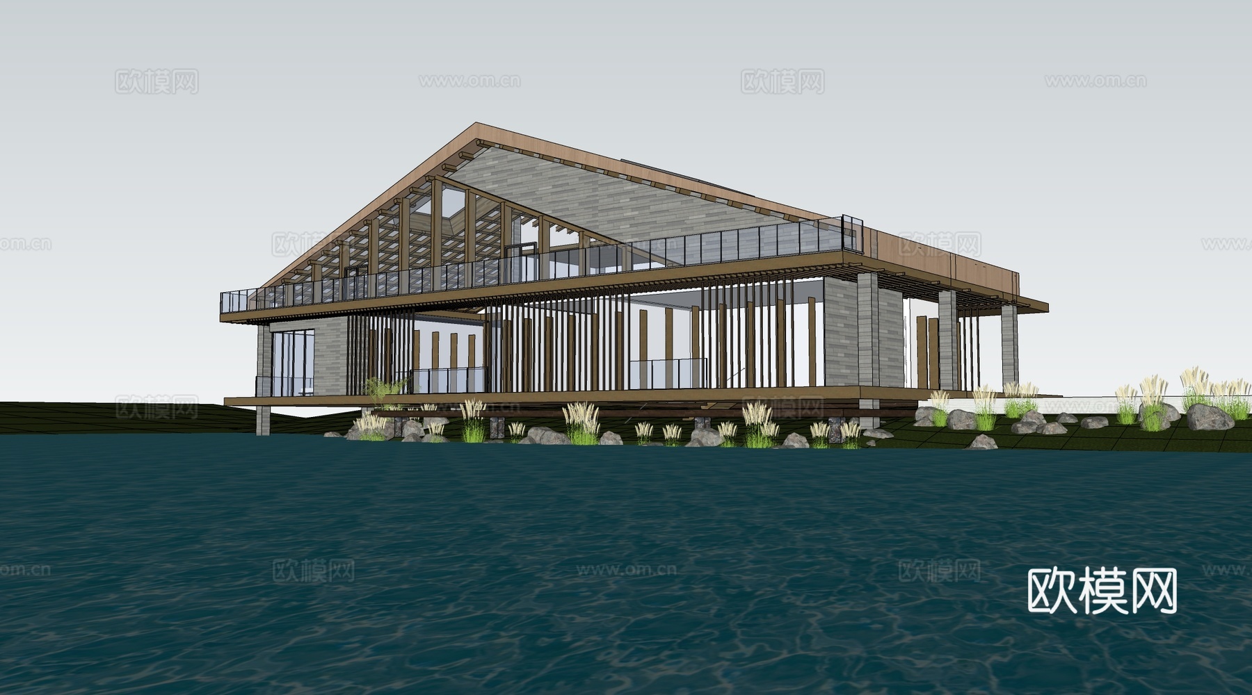 现代木屋建筑 木屋民宿 游客中心建筑 驿站建筑su模型