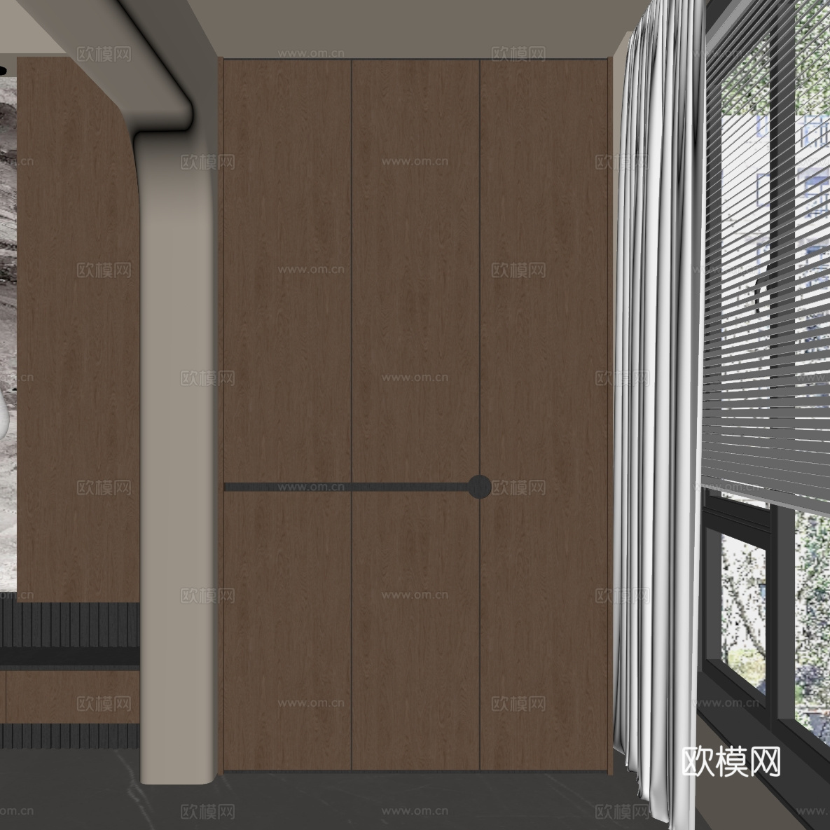 中古 新中式 储物柜 阳台柜 置物柜su模型