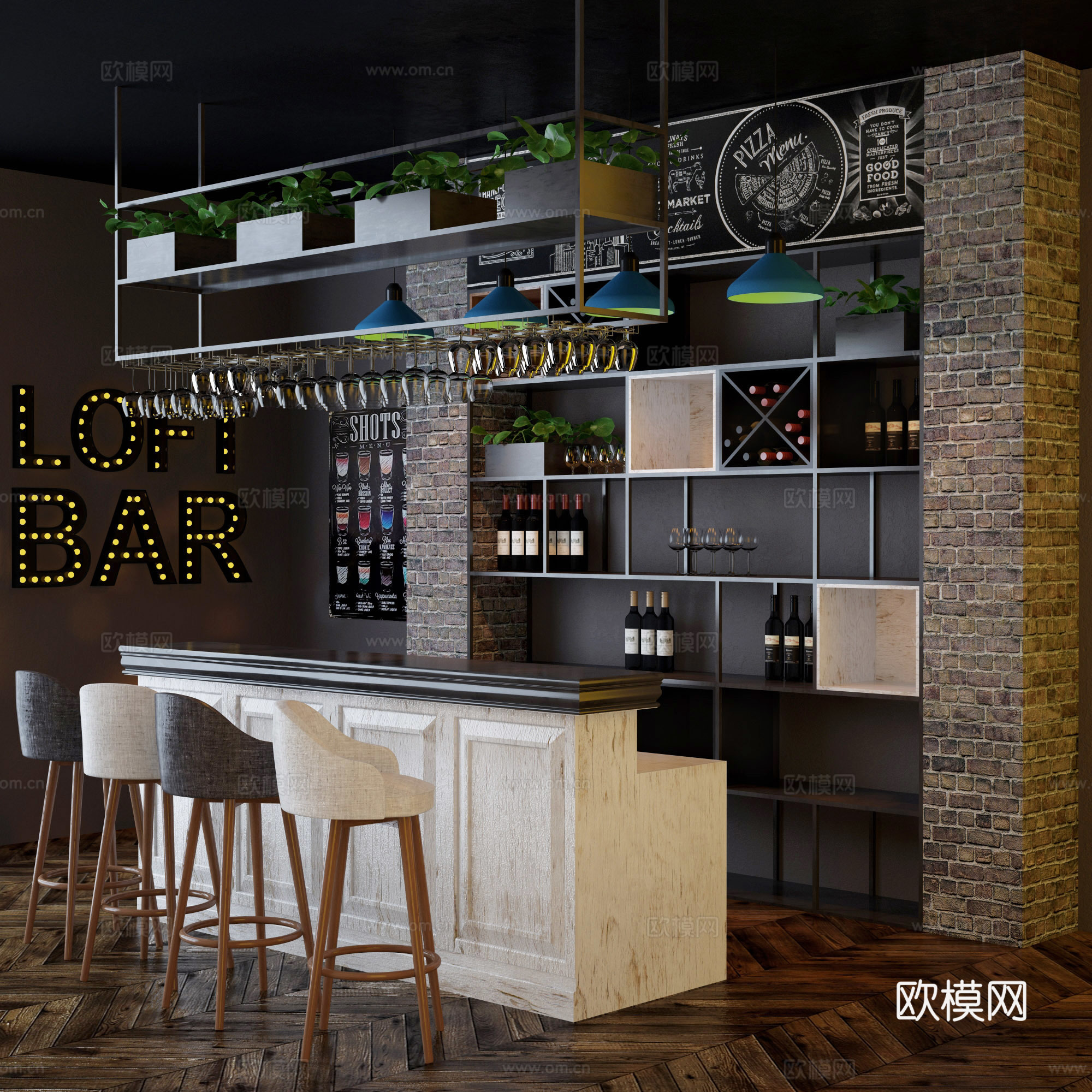 简欧酒吧  水吧区 酒柜酒水 吧台吧椅su模型