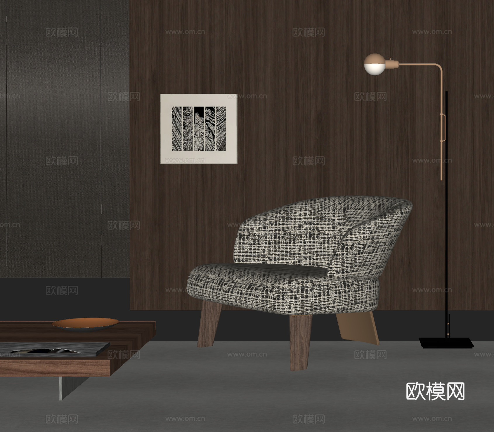 minotti 意式沙发椅 休闲椅 扶手椅 单人沙发 茶几su模型