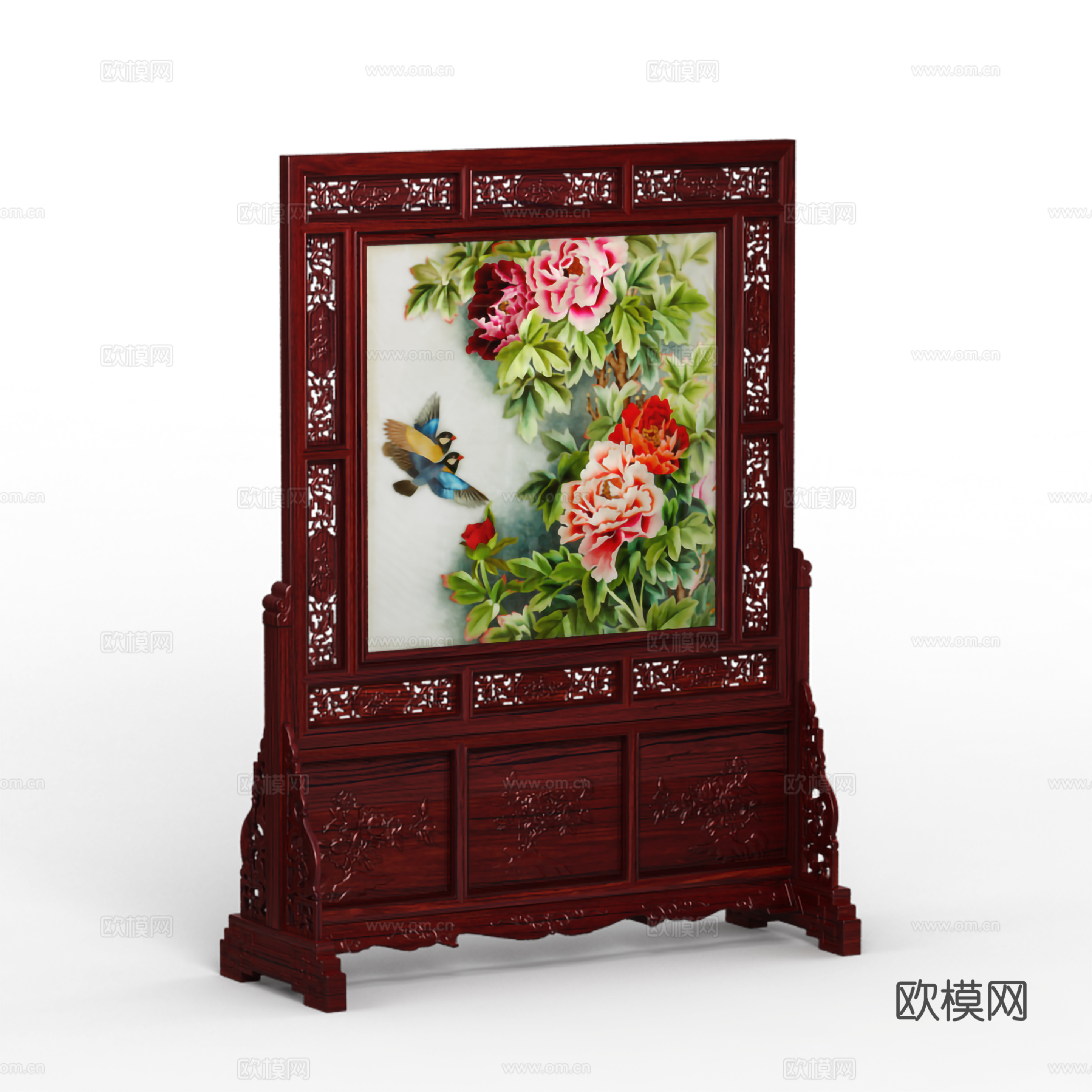 中式屏风 隔断 雕花造型 实木红木3d模型