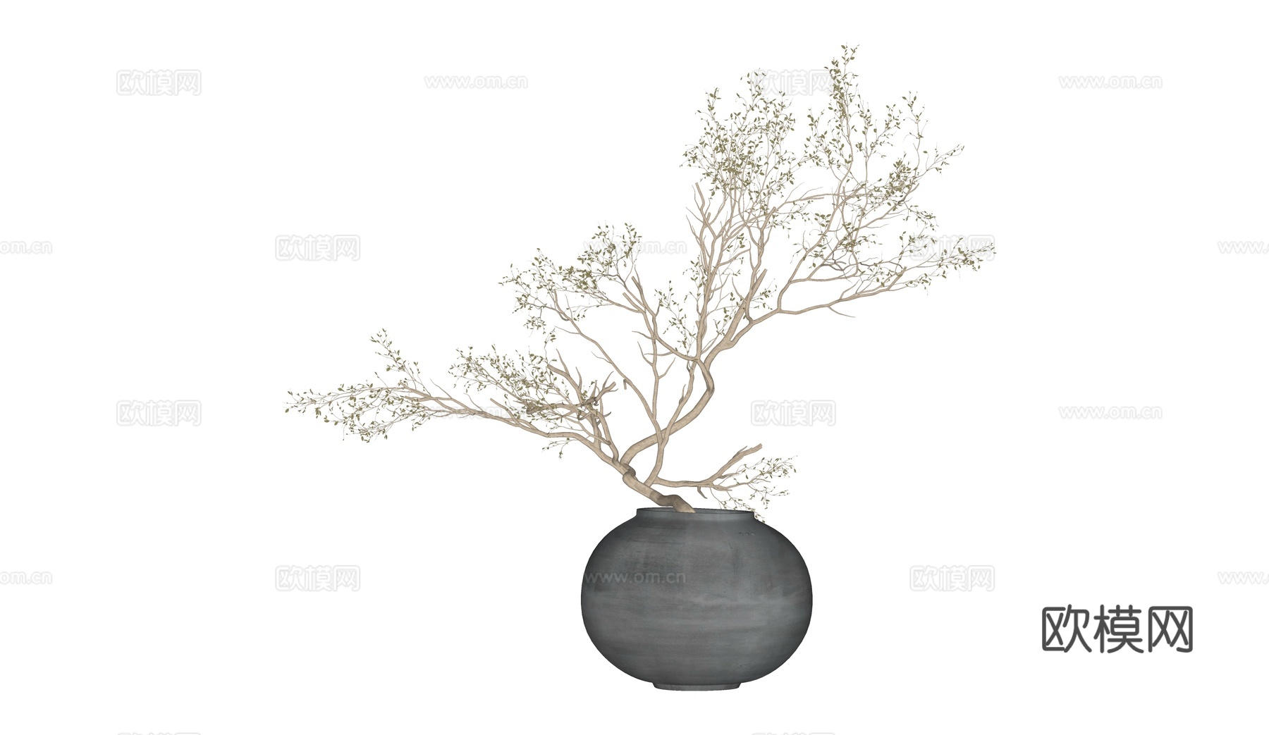 侘寂风干枝摆件su模型