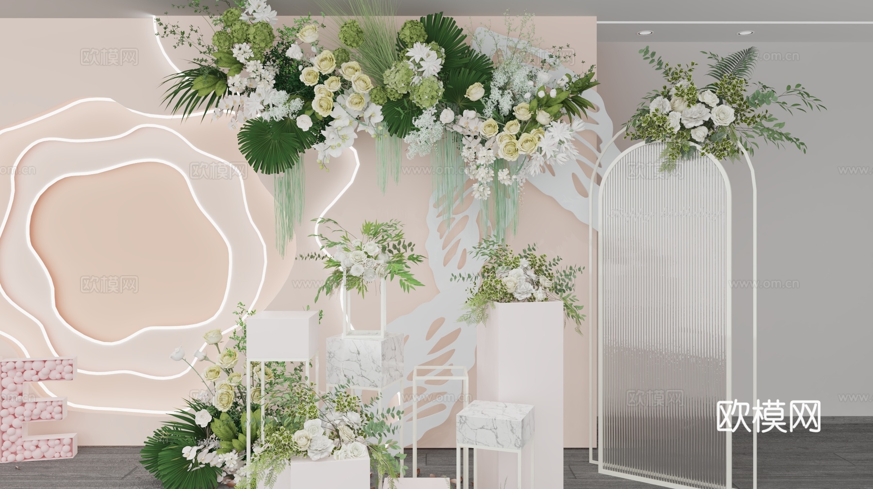 现代美陈 简约风格 订婚场景 结婚场景 现场搭建 鲜花美陈3d模型