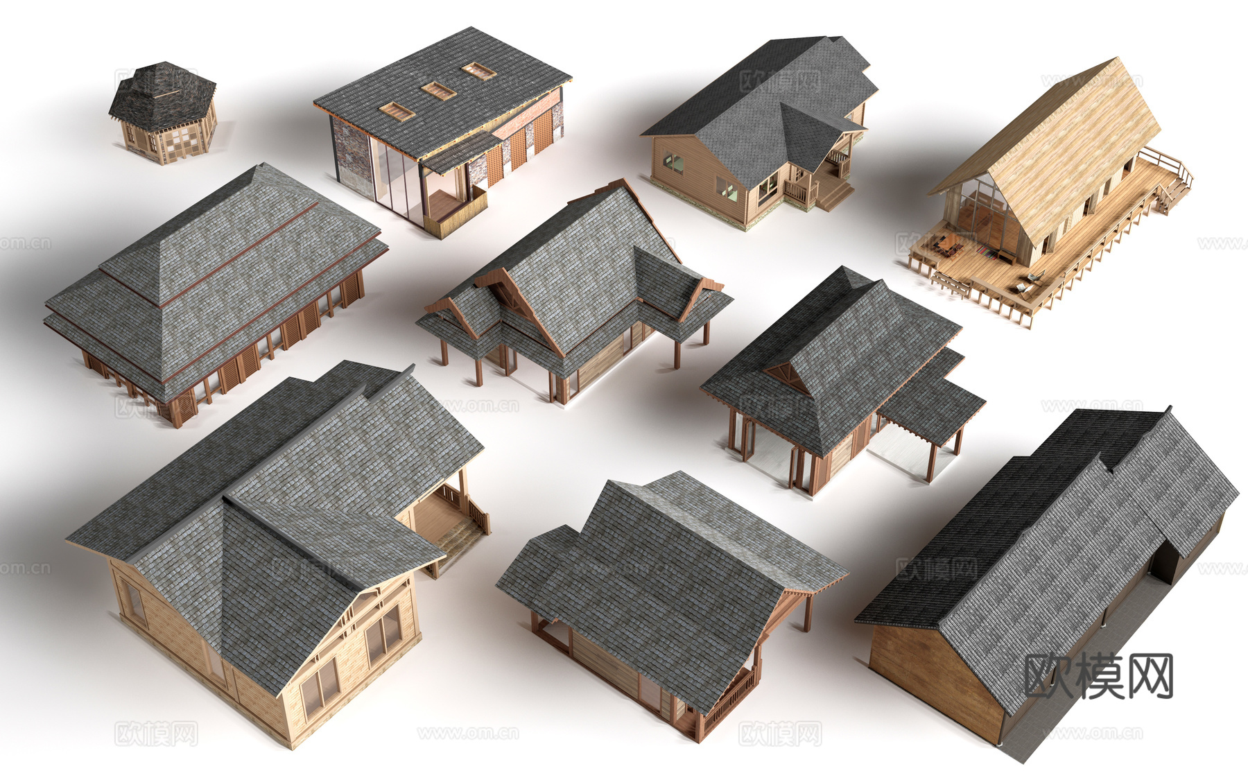现代木屋建筑 景观建筑 茅草屋建筑 木屋民宿 木屋民宿su模型