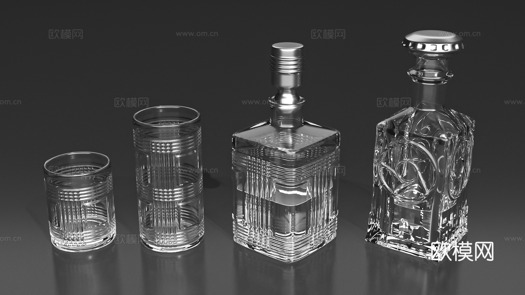 酒瓶包装分酒器玻璃杯水杯水晶杯高脚杯玻璃瓶3d模型